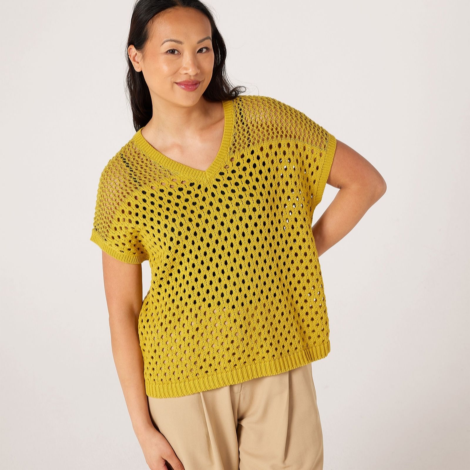 MarlaWynne Layers Mixed Mesh Knit Short Sleeve Jumper