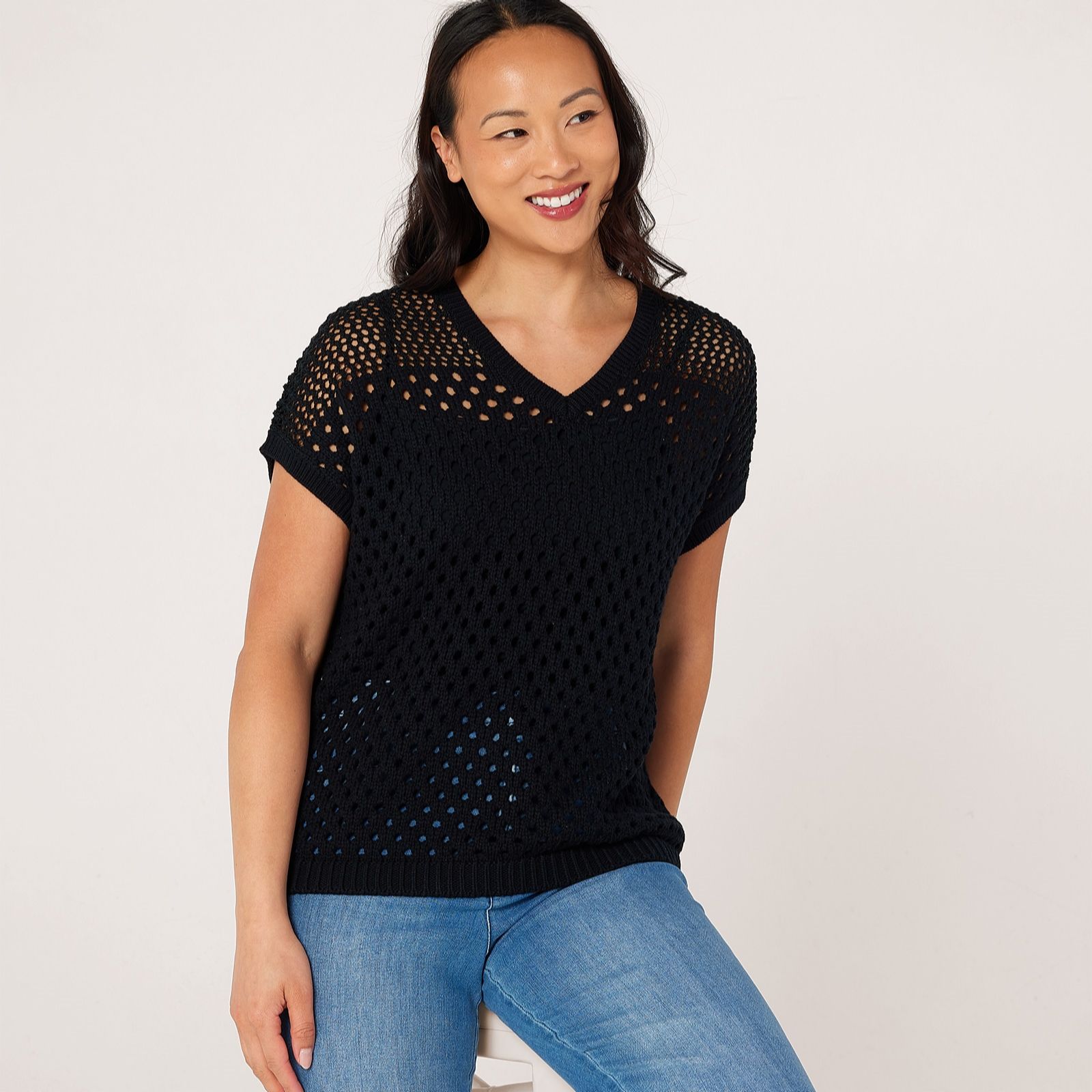 MarlaWynne Layers Mixed Mesh Knit Short Sleeve Jumper