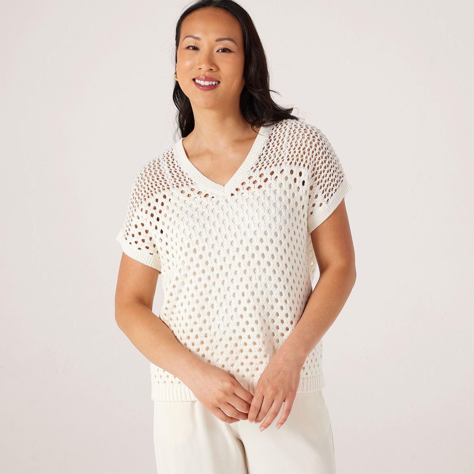 MarlaWynne Layers Mixed Mesh Knit Short Sleeve Jumper