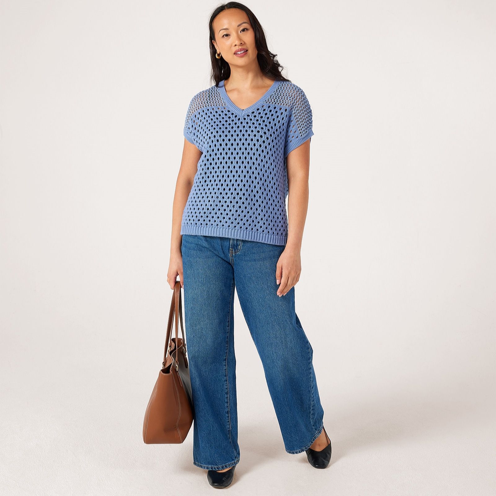 MarlaWynne Layers Mixed Mesh Knit Short Sleeve Jumper
