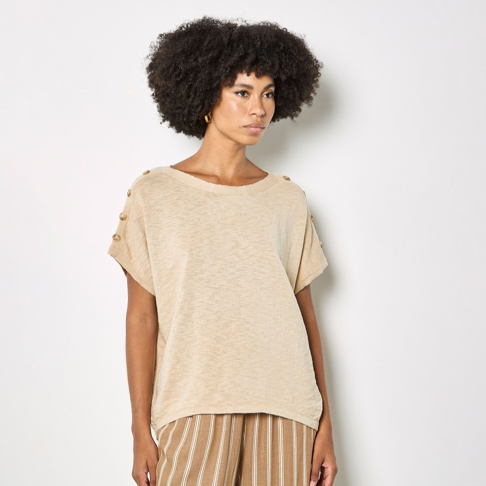 Apricot Button Detail Slub Tee
