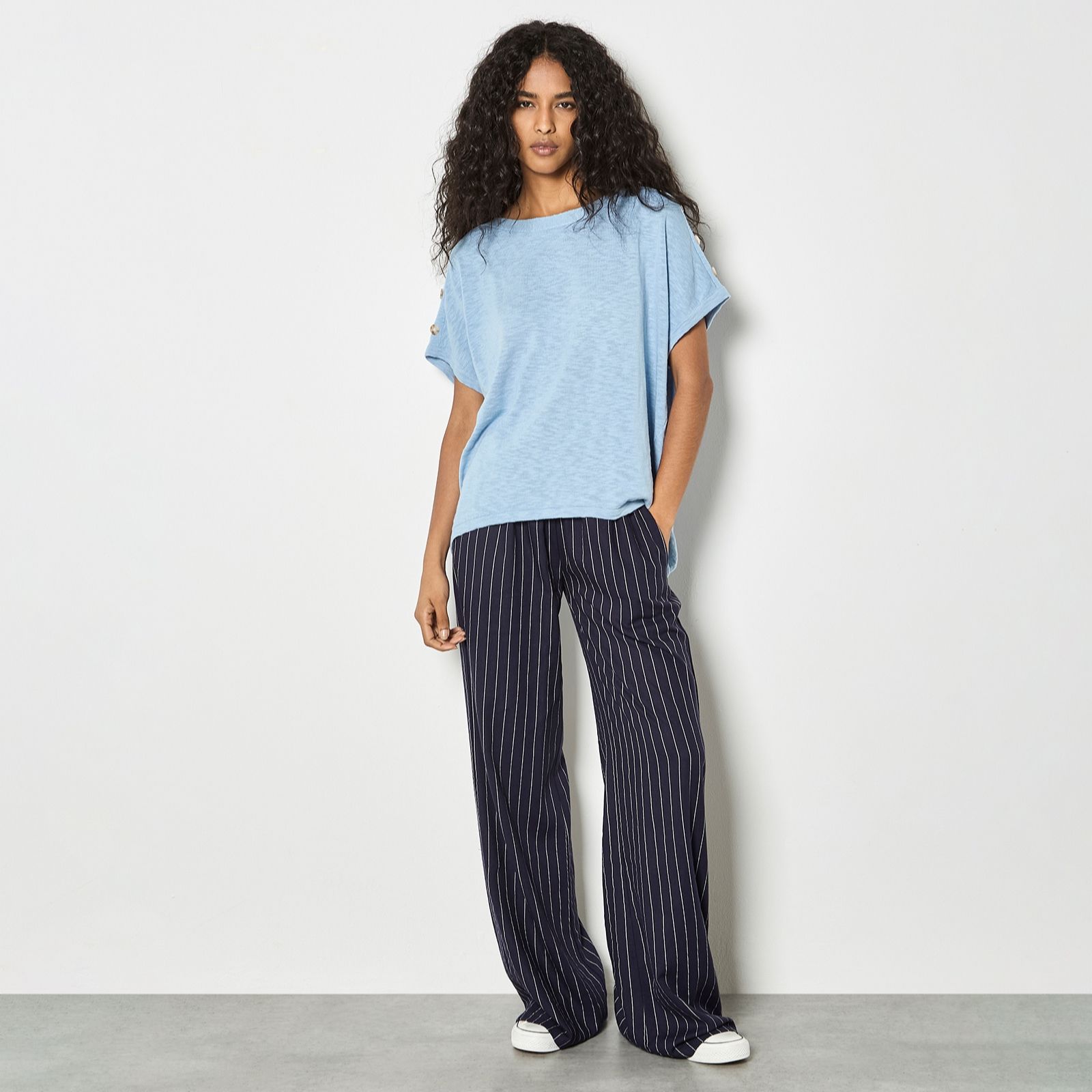 Apricot Button Detail Slub Tee