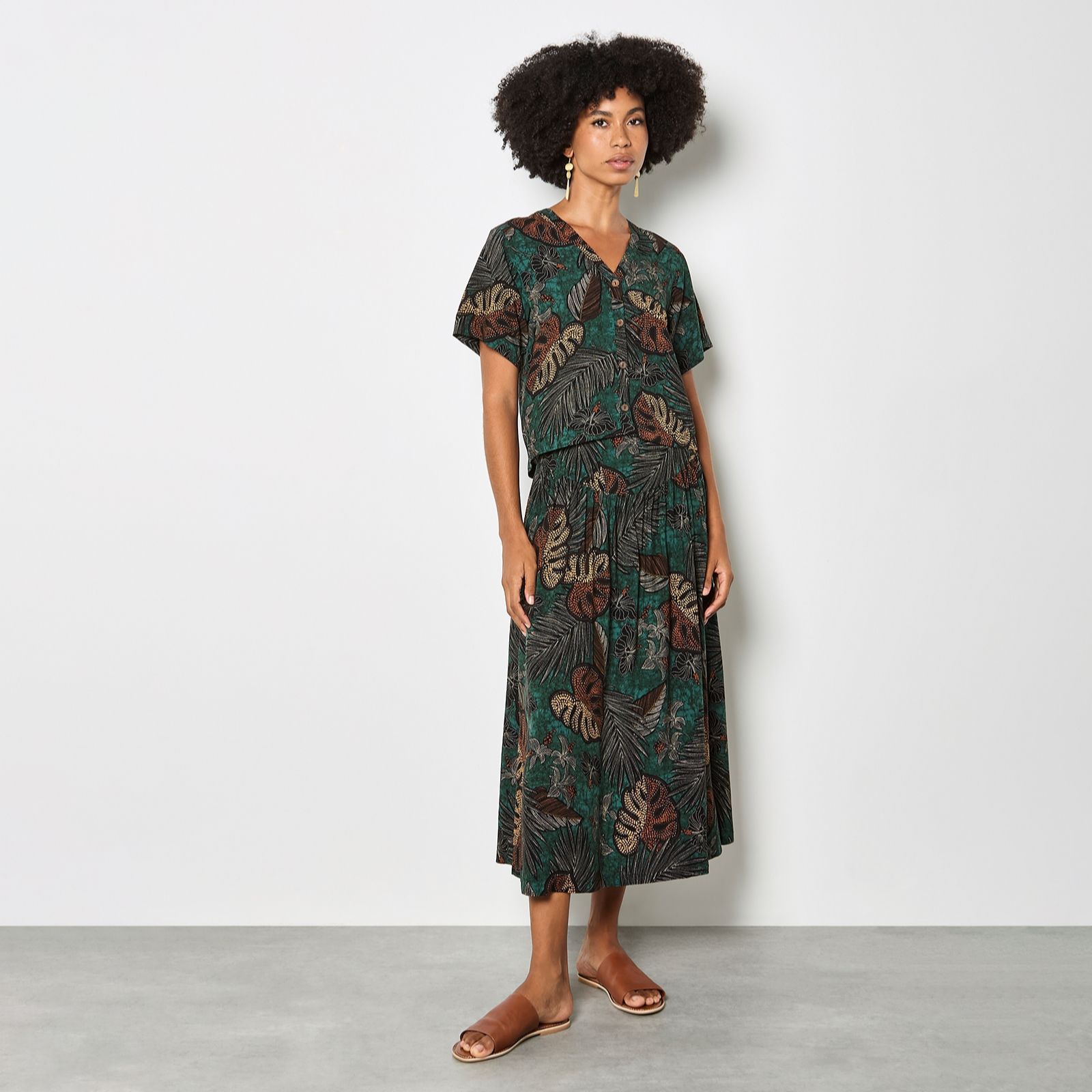 Apricot Cropped Palm Print Shirt