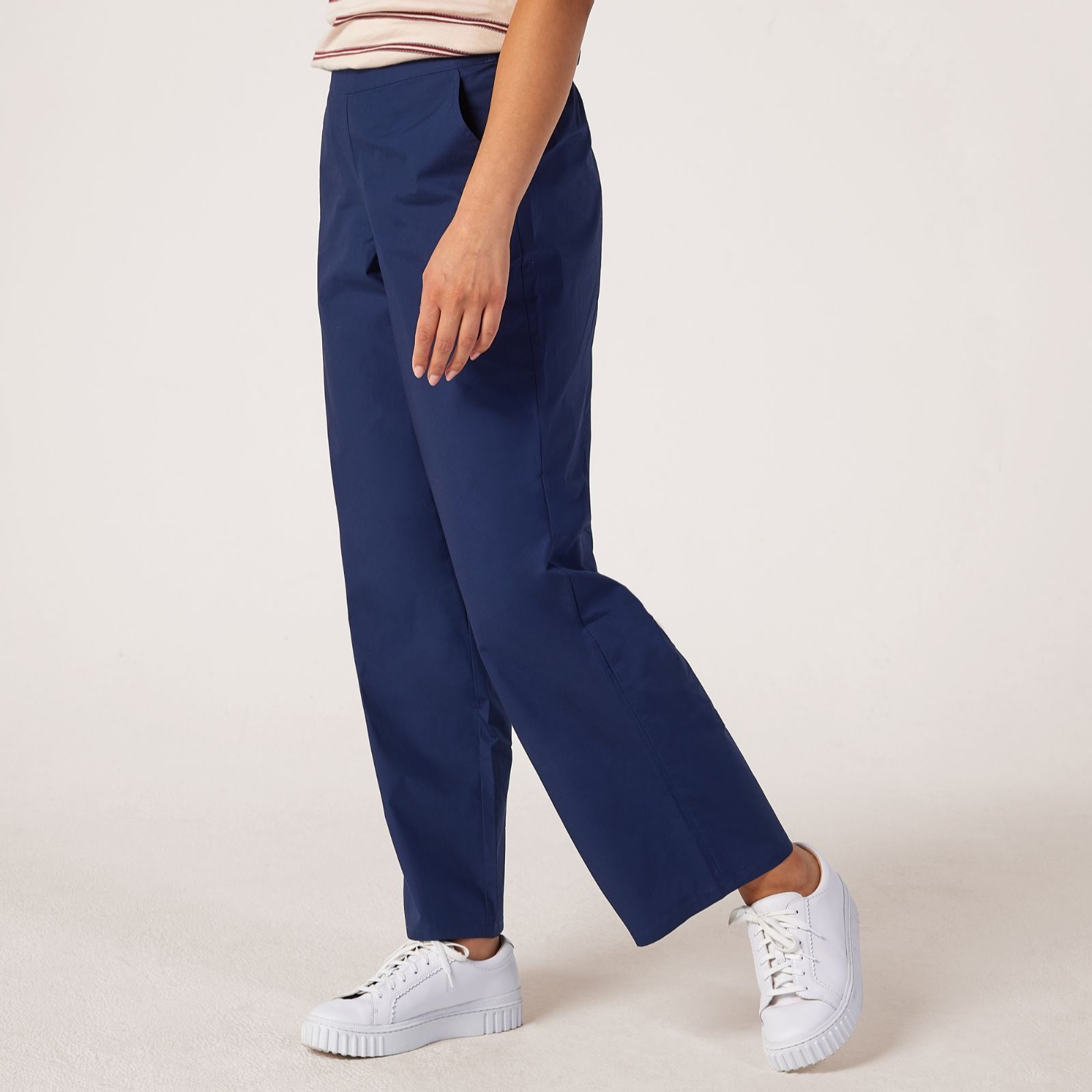 Denim & Co Cotton Pull On Wide Leg Trouser Petite