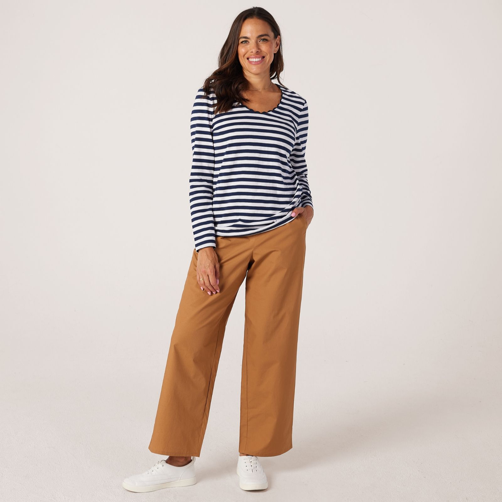 Denim & Co Cotton Pull On Wide Leg Trouser Petite