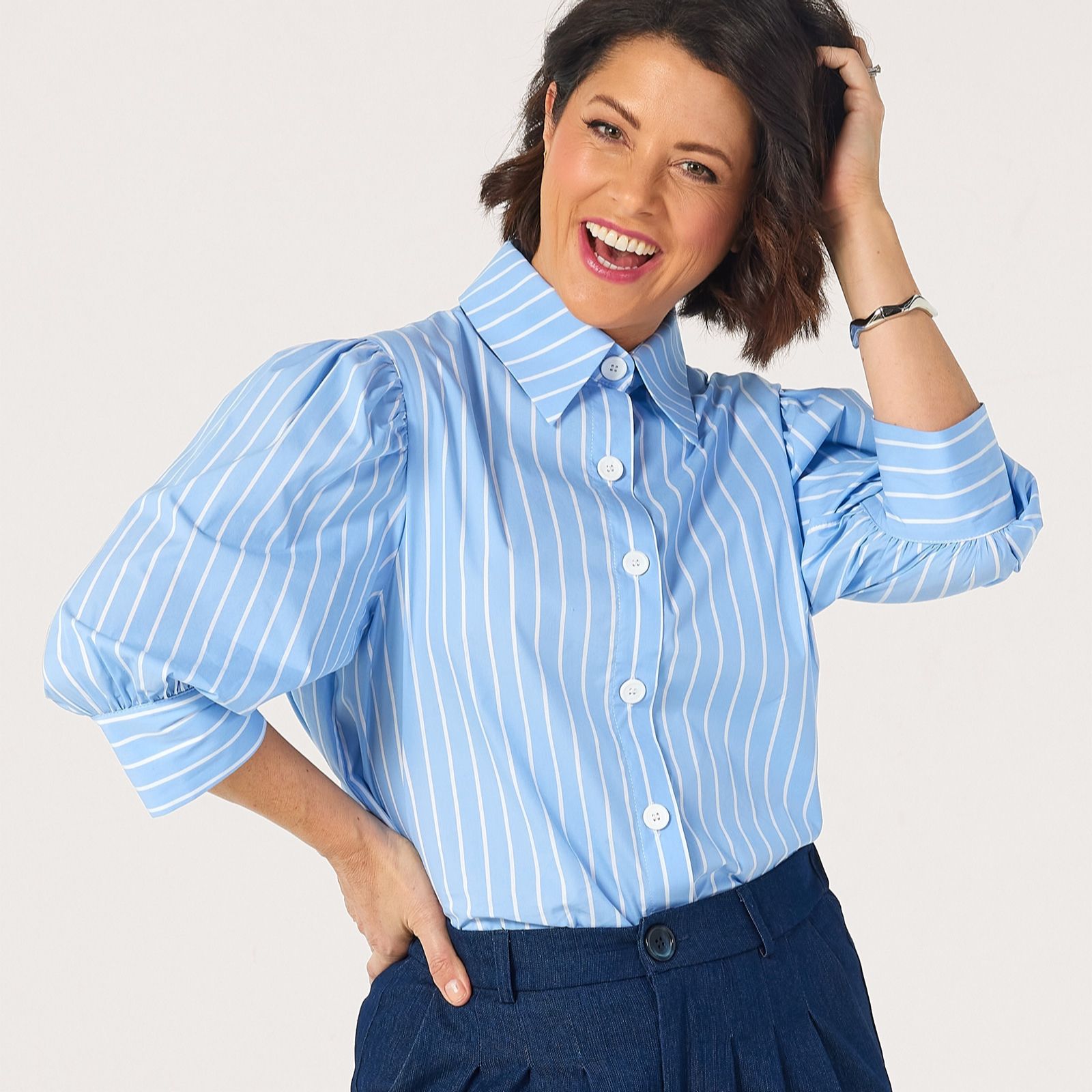 Helene Berman X Katy Cotton Stretch Striped Shirt