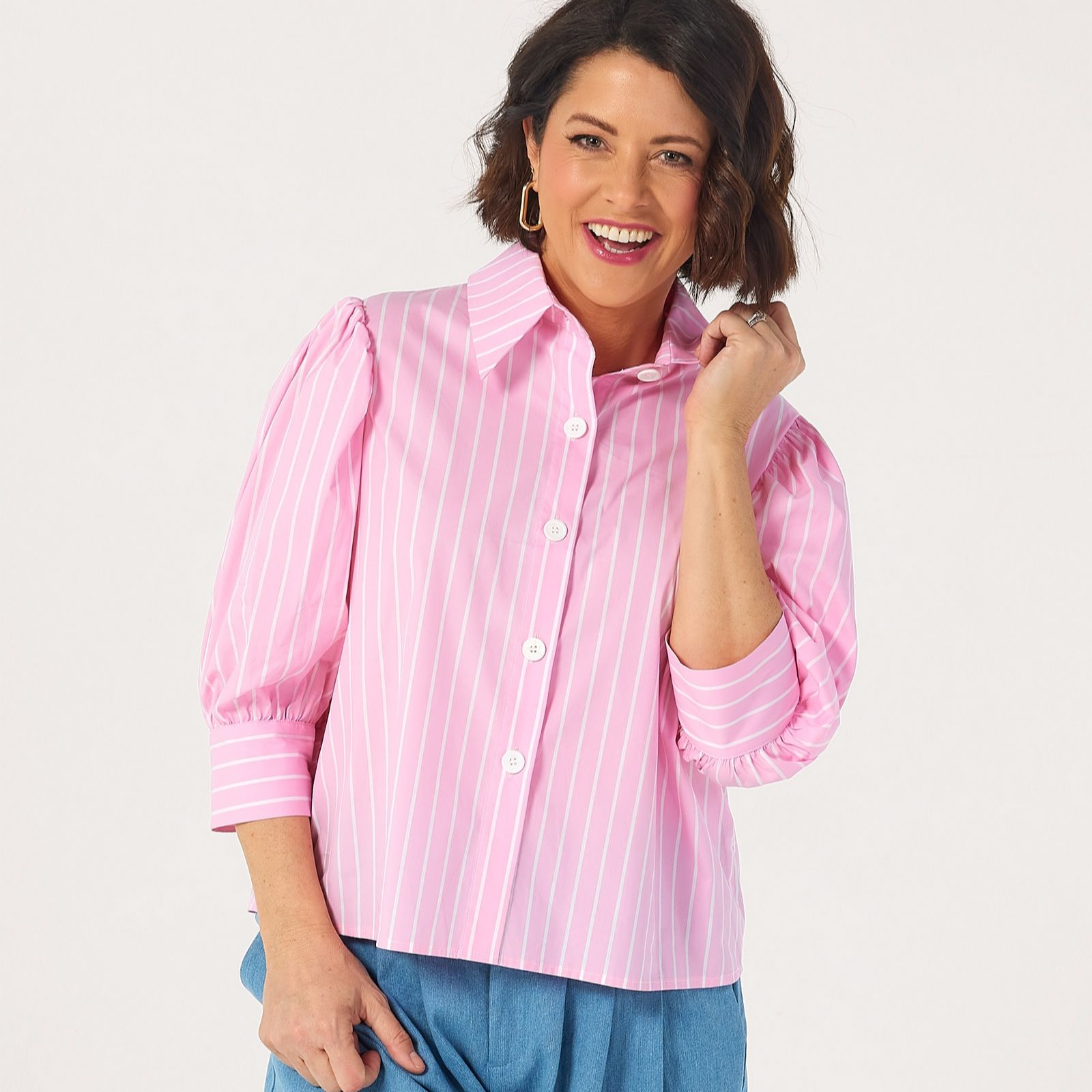 Helene Berman X Katy Cotton Stretch Striped Shirt