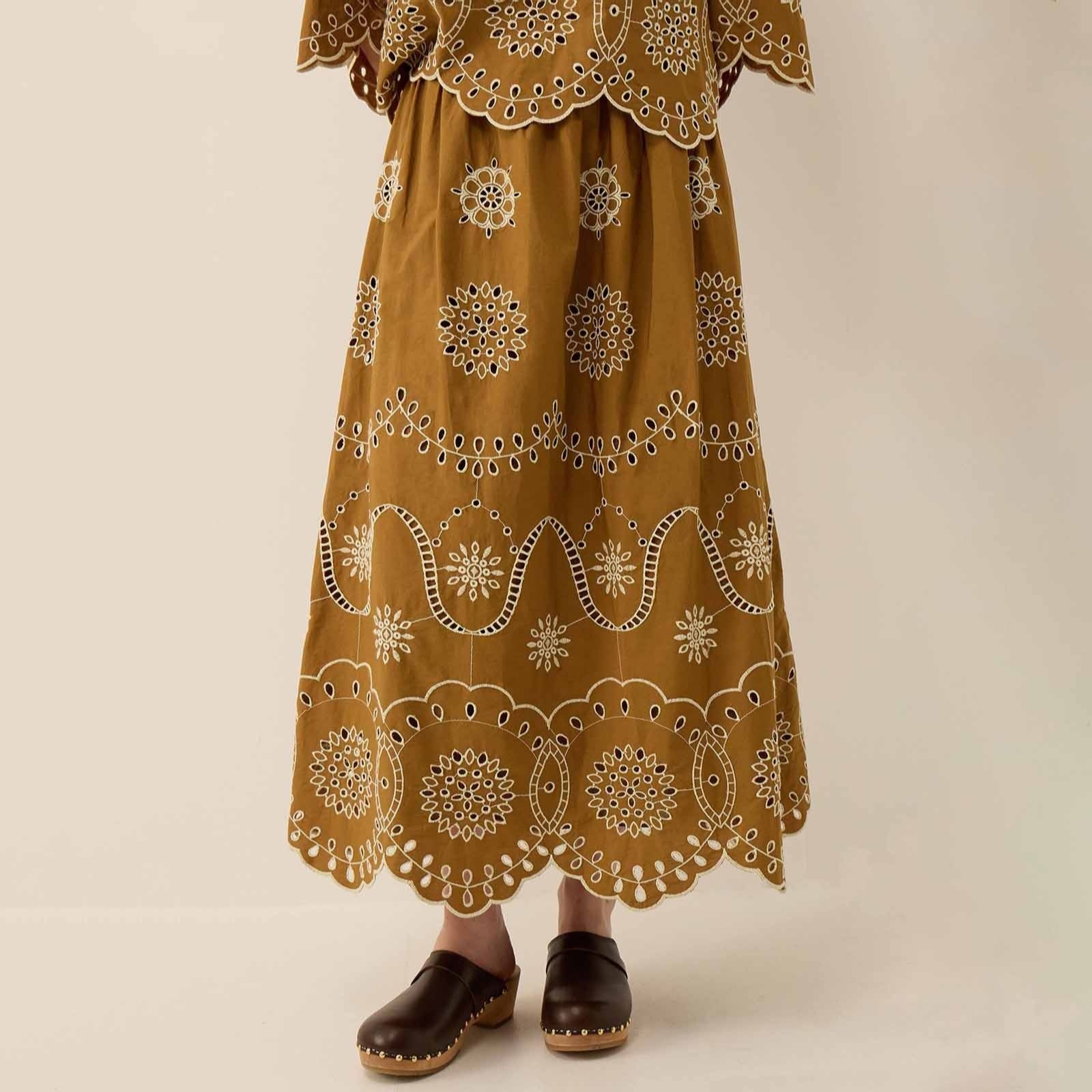 East Leni Broderie Cotton Poplin Skirt