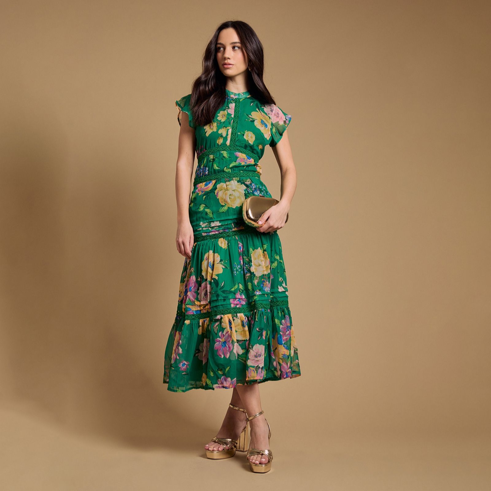 Oasis Chiffon Lace Insert Midi Dress