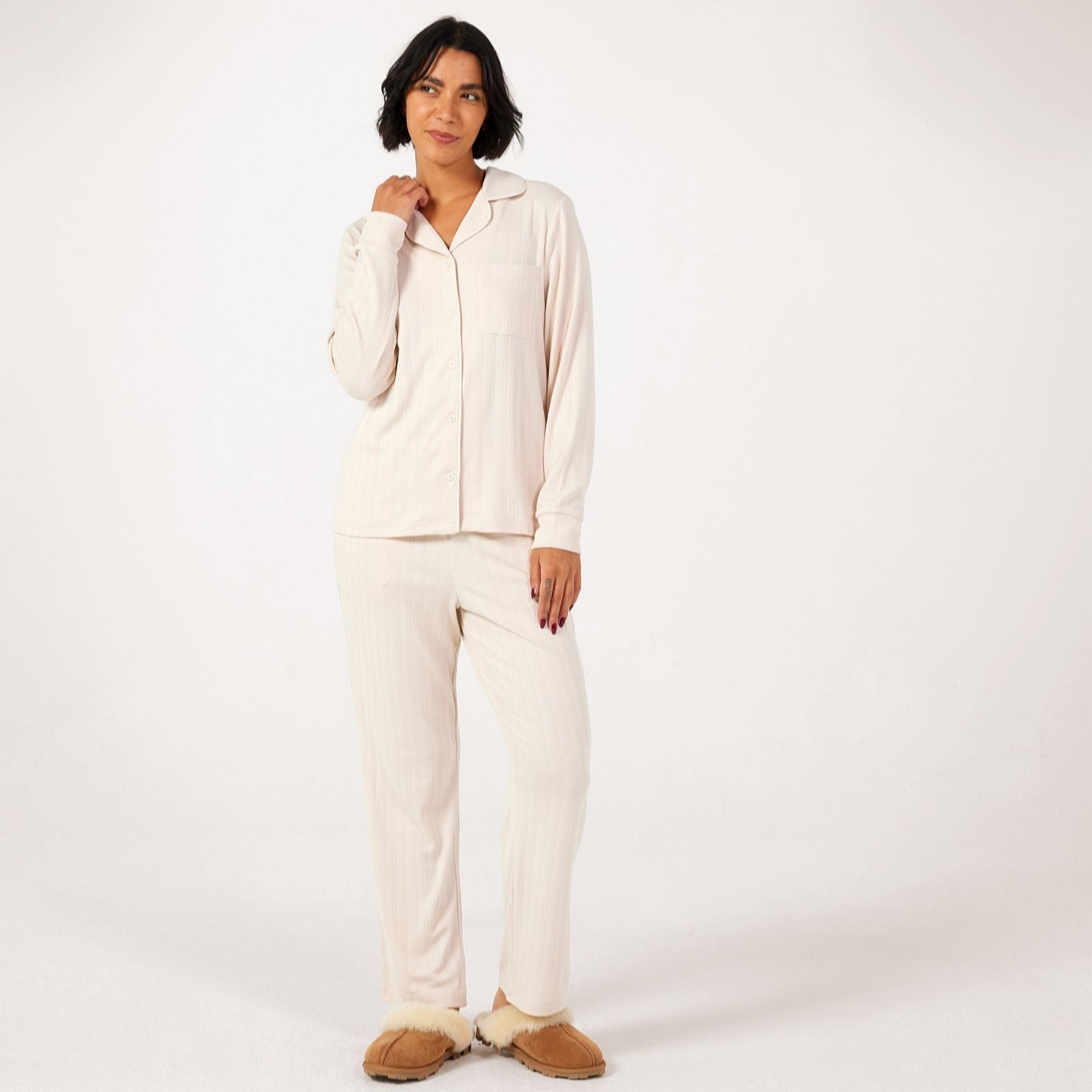 Cozee Home Pointelle Knotched Collar PJ Set