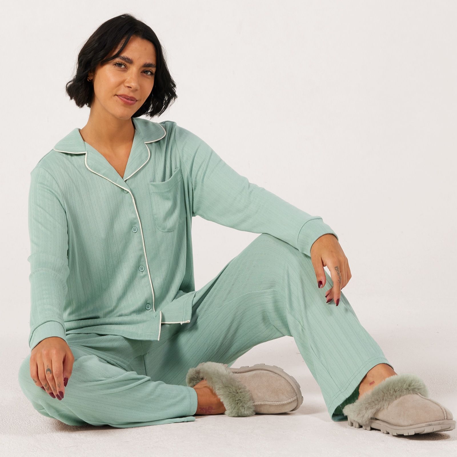 Cozee Home Pointelle Knotched Collar PJ Set
