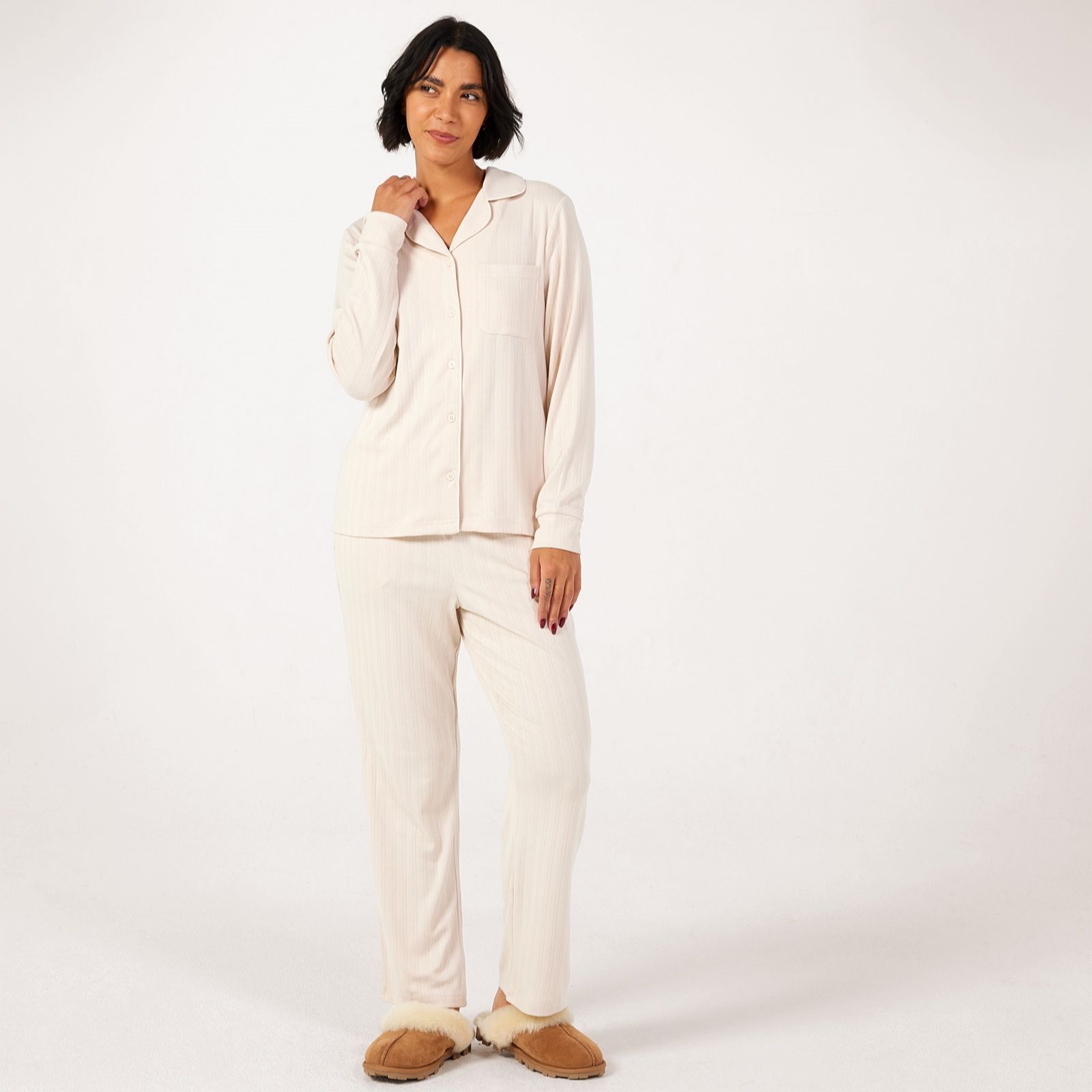 Cozee Home Pointelle Knotched Collar PJ Set