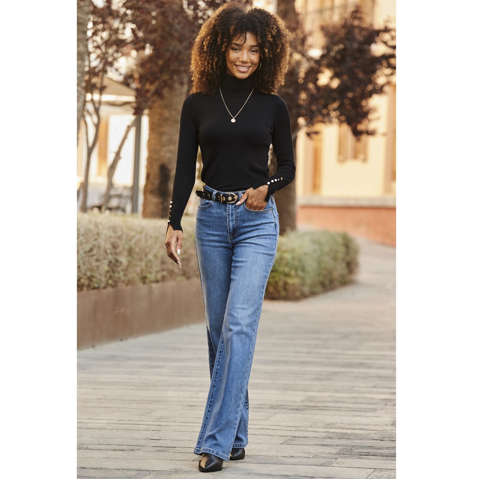 Sosandar Slim Wide Leg Jean Medium Blue
