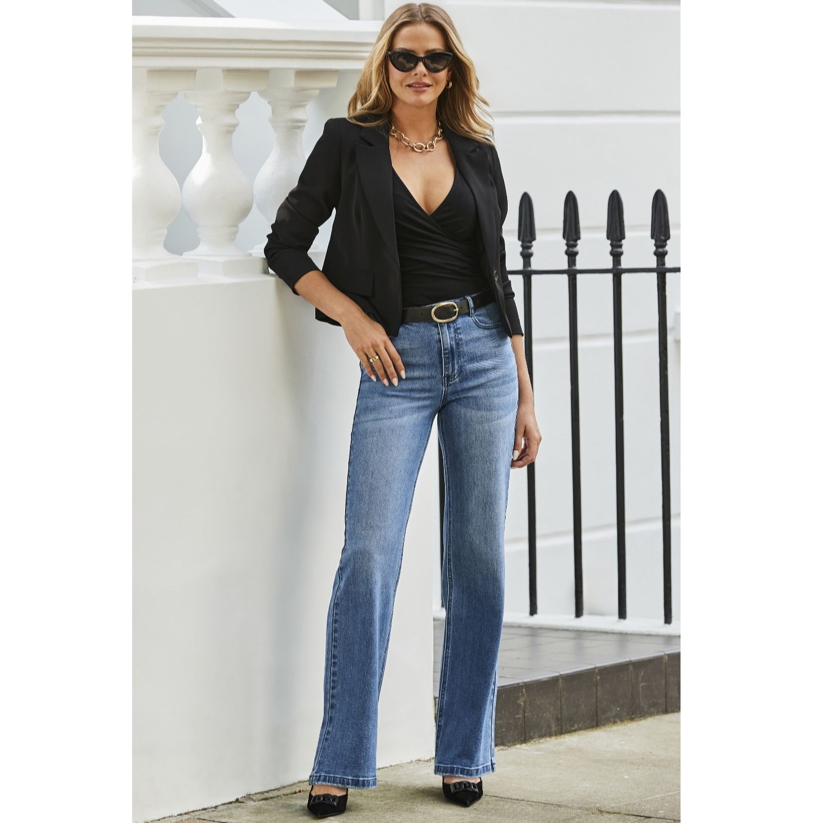 Sosandar Slim Wide Leg Jean Medium Blue
