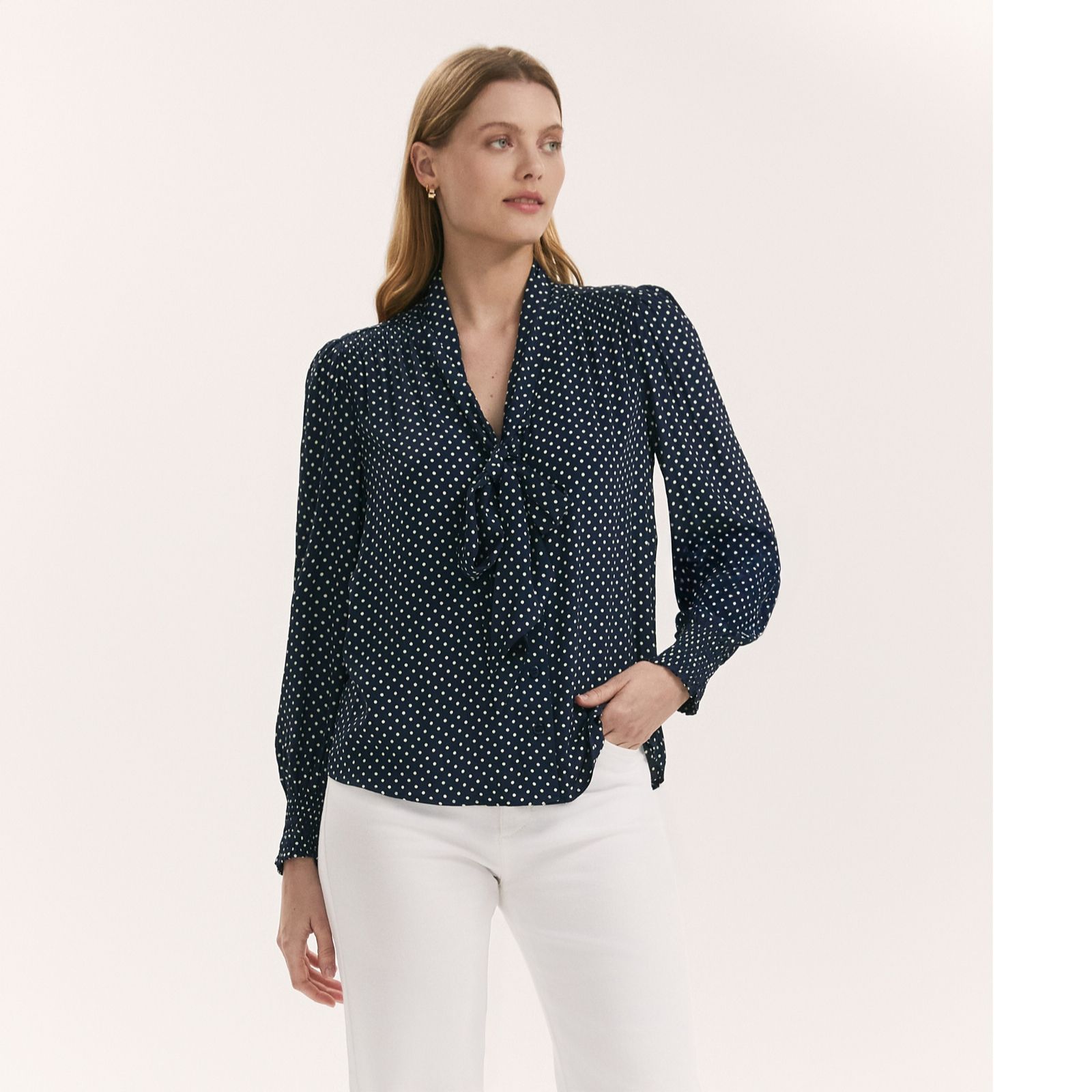 Finery London Mavis Spot Print Crepe Pussy Bow Blouse