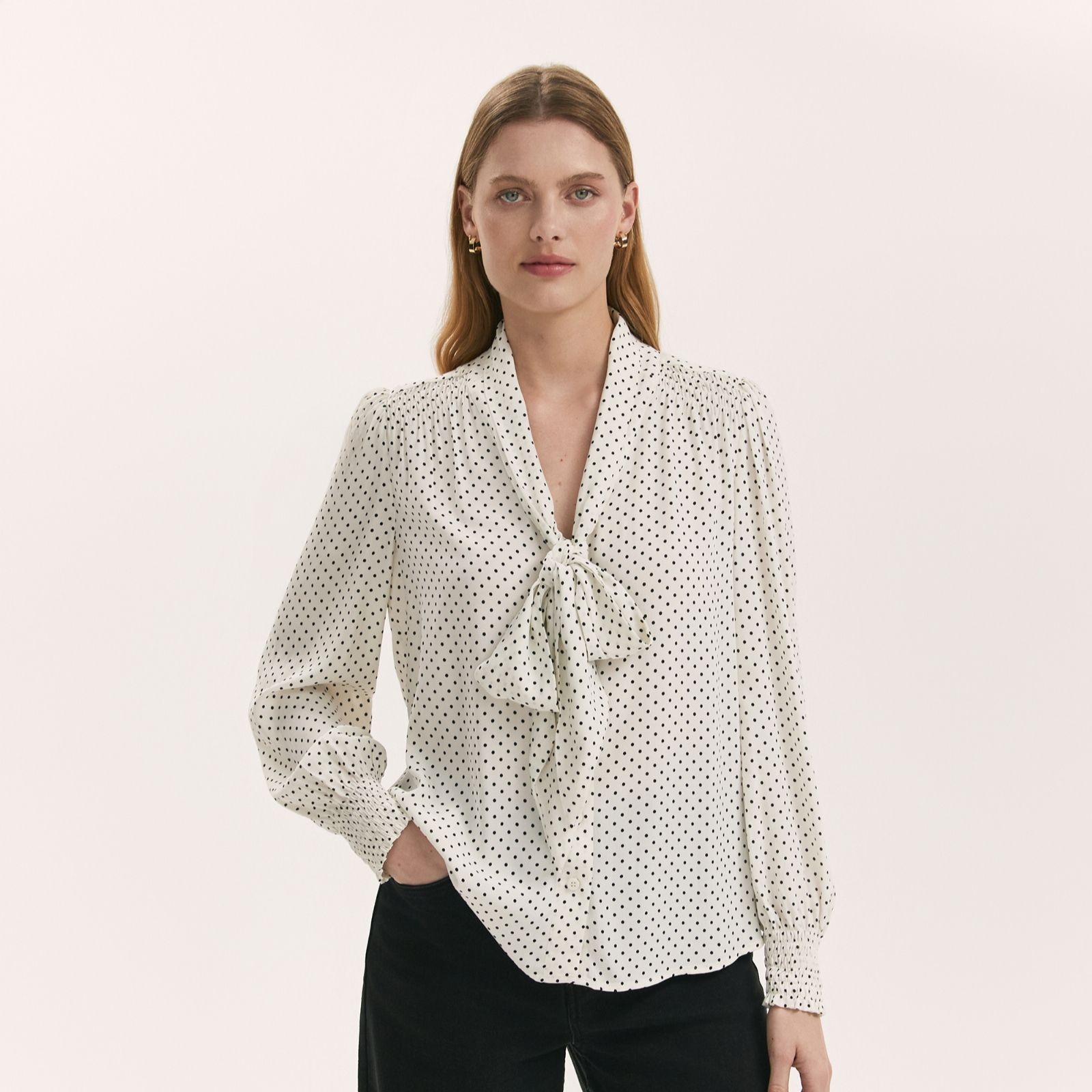 Finery London Mavis Spot Print Crepe Pussy Bow Blouse