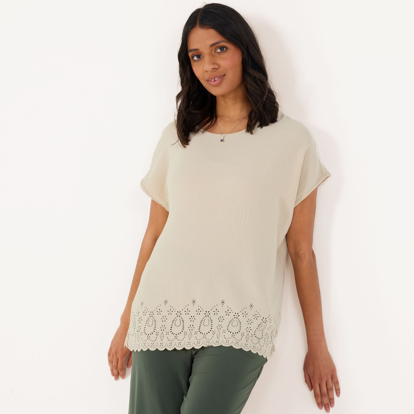 Kim & Co Crinkle Poplin Short Dolman Sleeve Top