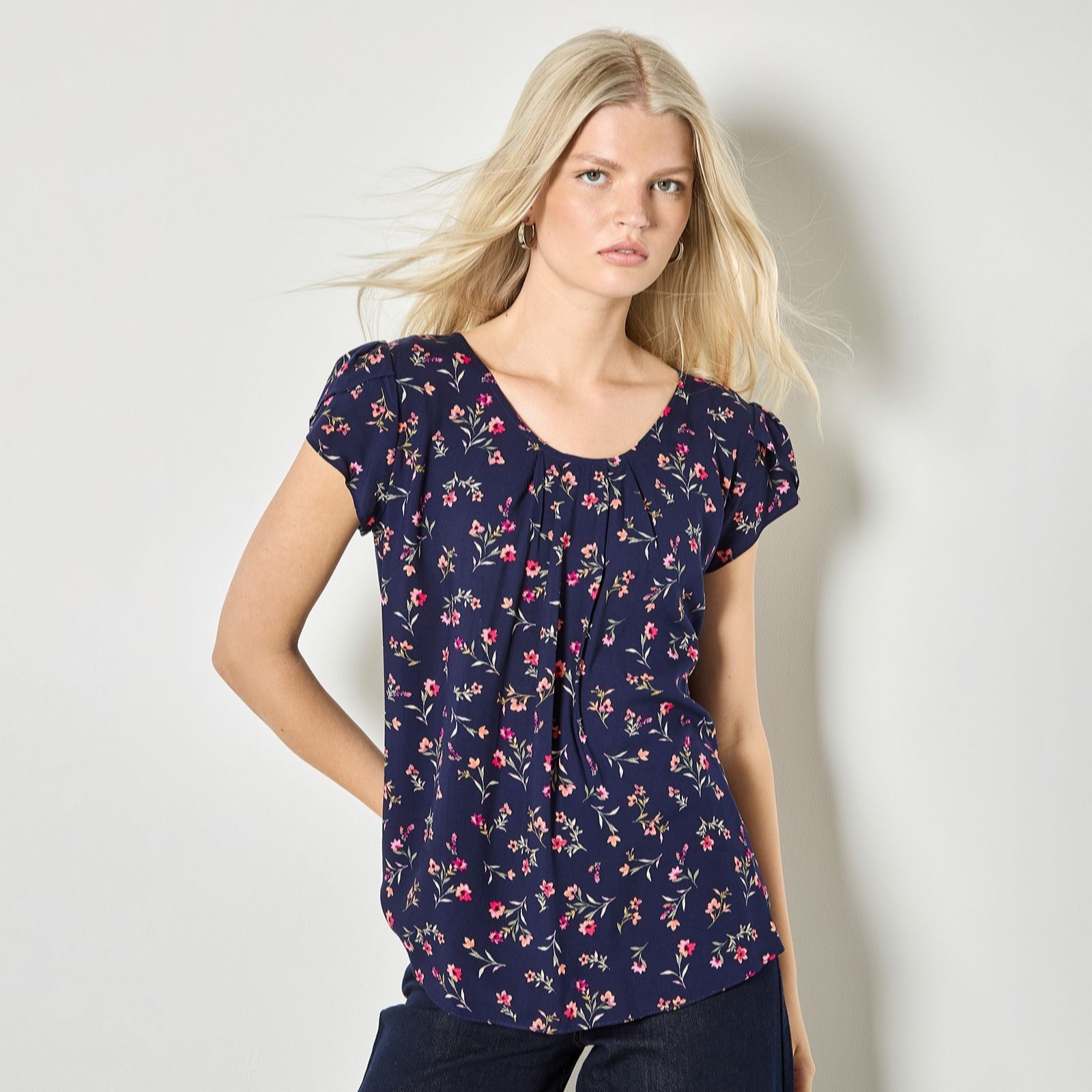 Apricot Ditsy Print Tulip Sleeve Top