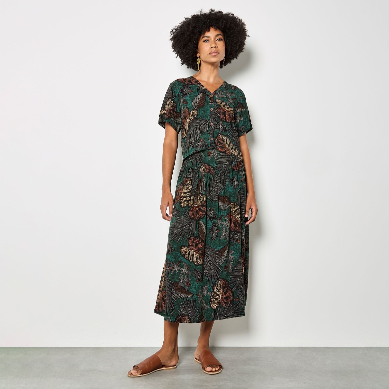 Apricot Palm Tree Print Maxi Skirt