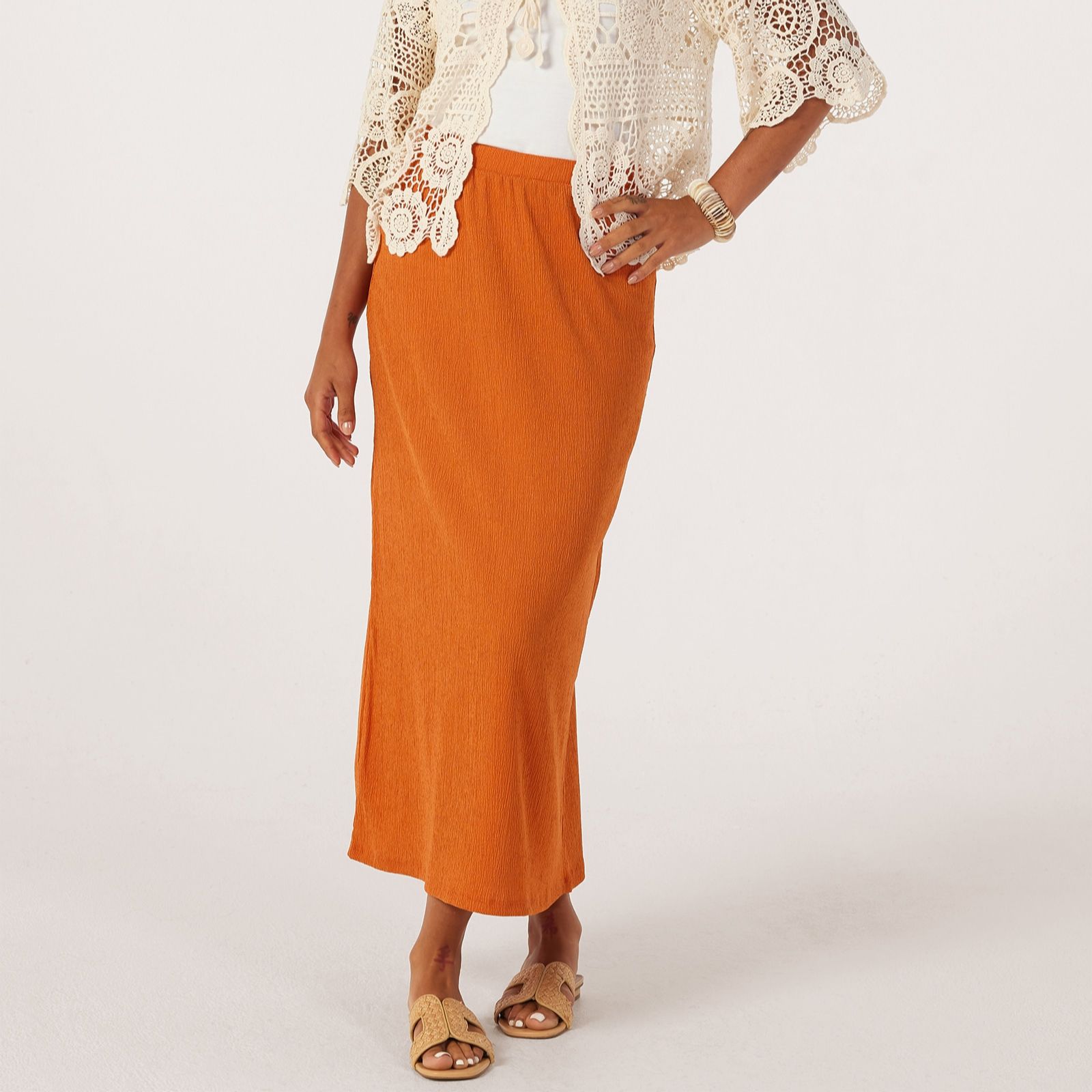 Kim & Co Stretch Crinkle Knit Shirred Elastic Waist Maxi Skirt
