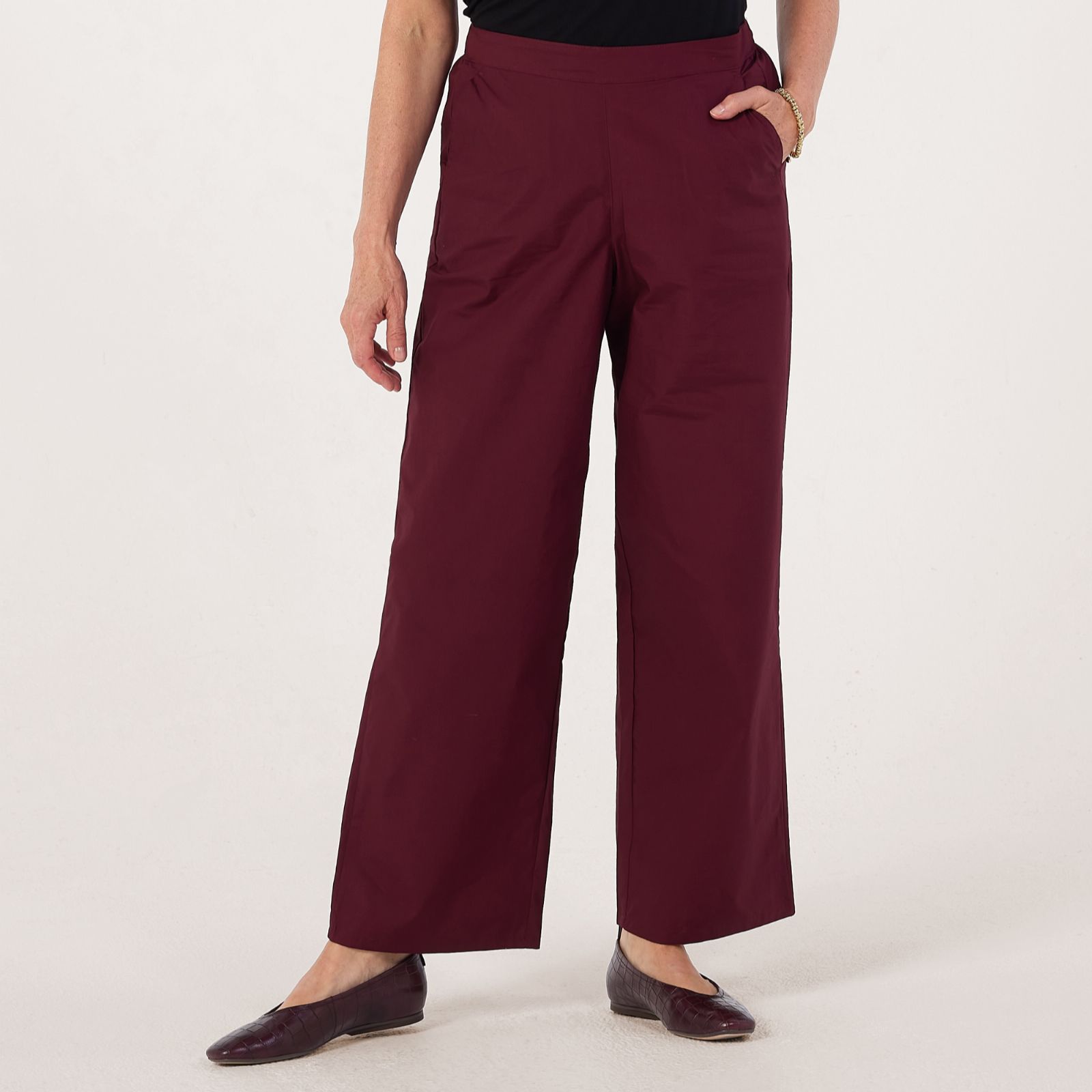 Denim & Co Cotton Pull On Wide Leg Trouser Standard