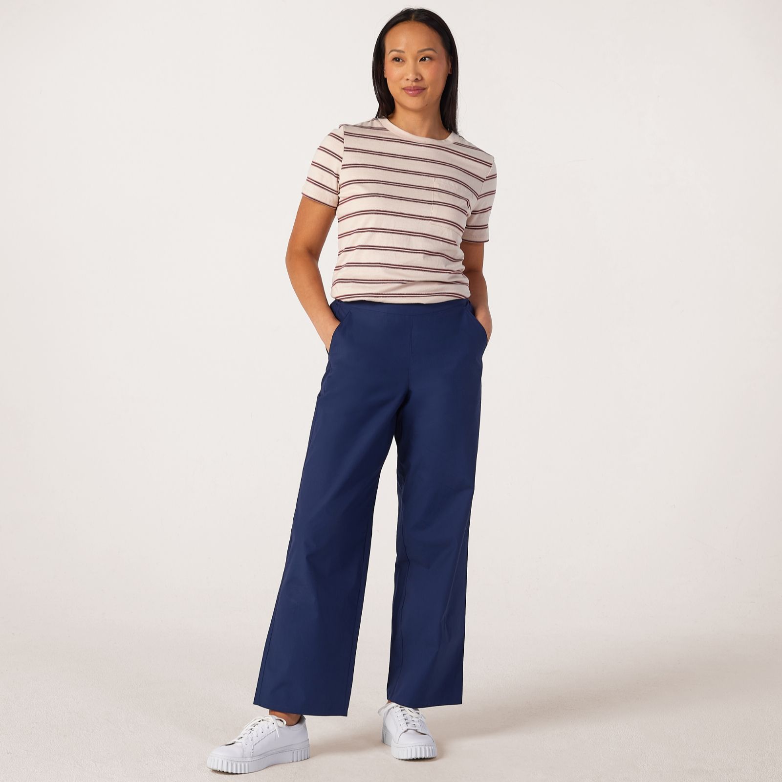 Denim & Co Cotton Pull On Wide Leg Trouser Standard