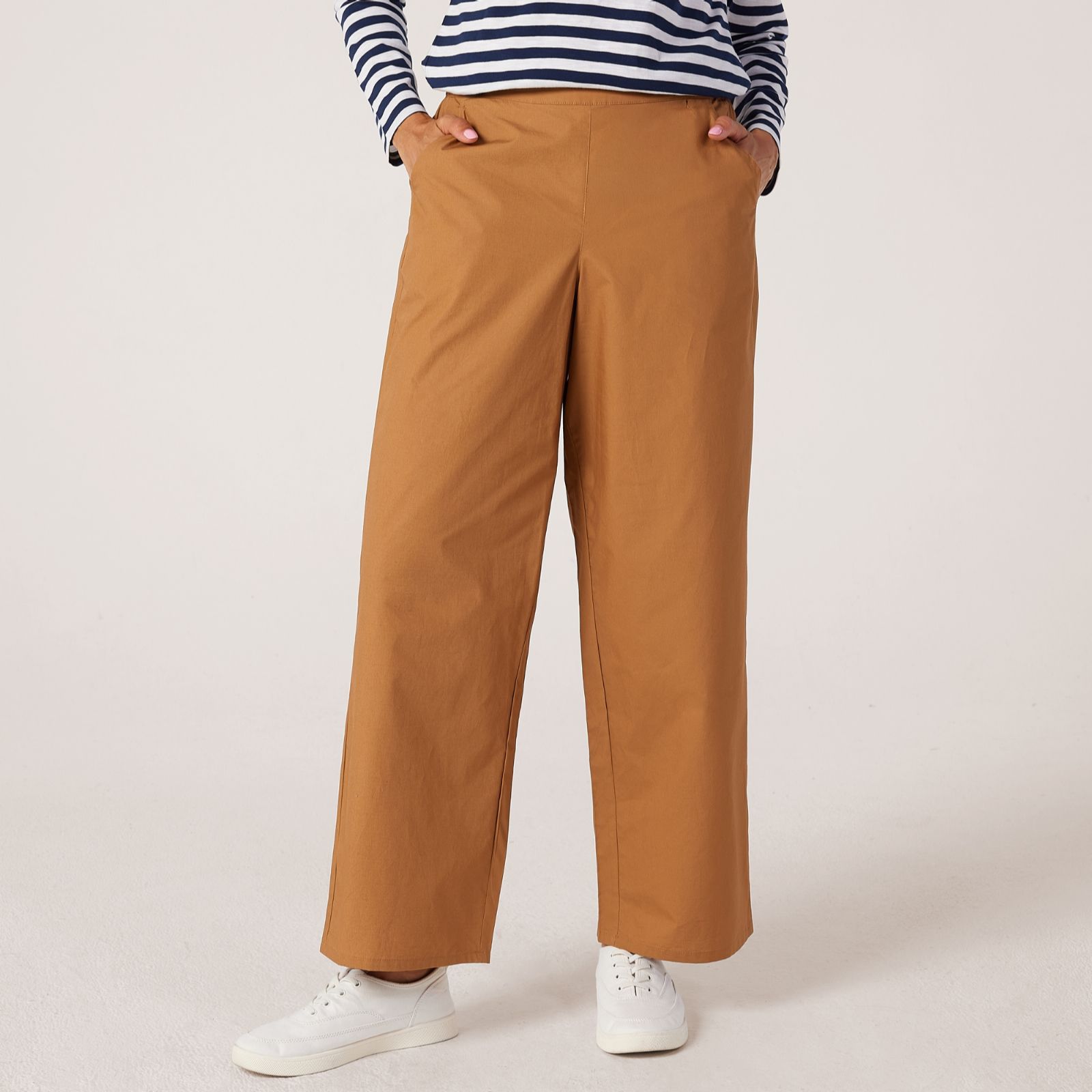 Denim & Co Cotton Pull On Wide Leg Trouser Standard