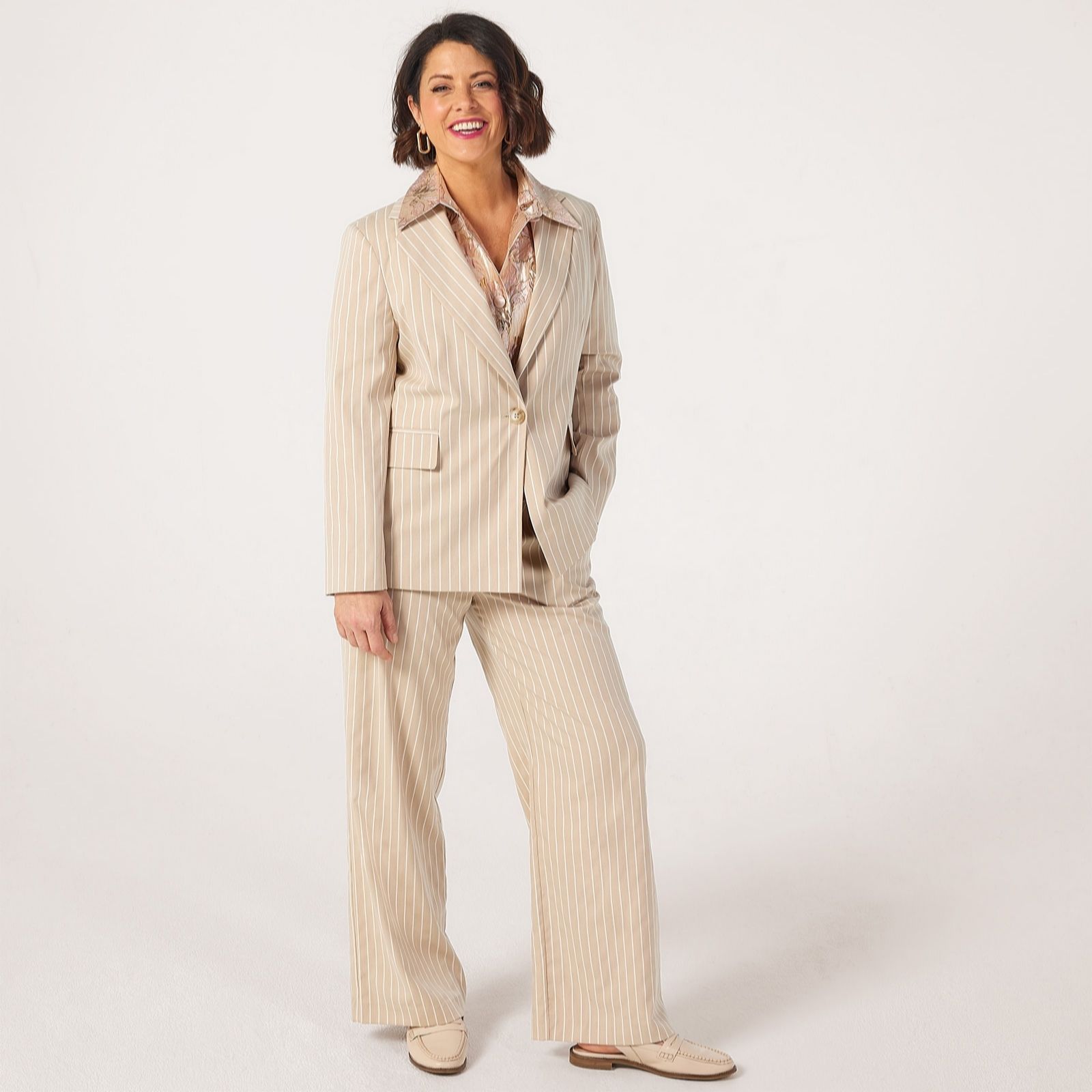 Helene Berman X Katy Pinstripe Single Breasted Relaxed Blazer