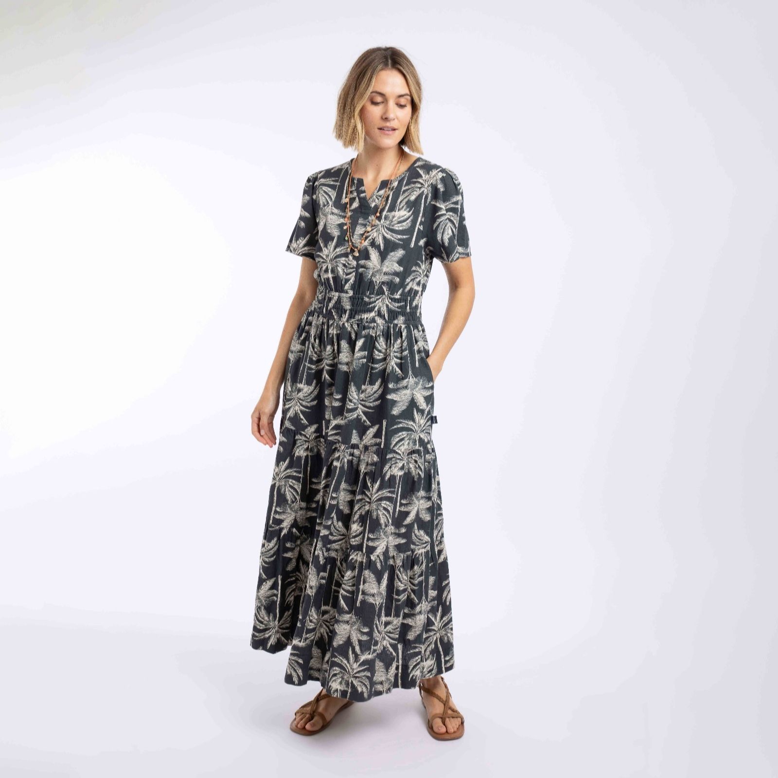 Weird Fish Rhianne Linen Blend Tiered Maxi Dress