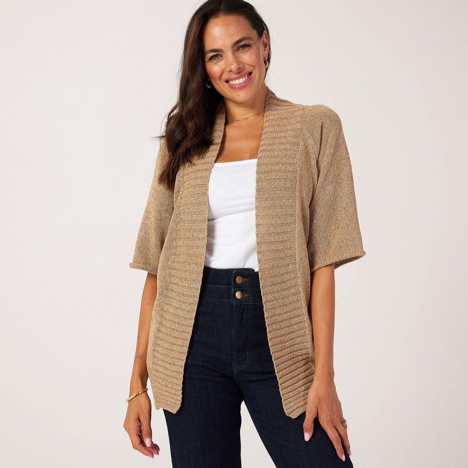 MarlaWynne Collection Short Dolman Sleeve Belted Knit Cardigan
