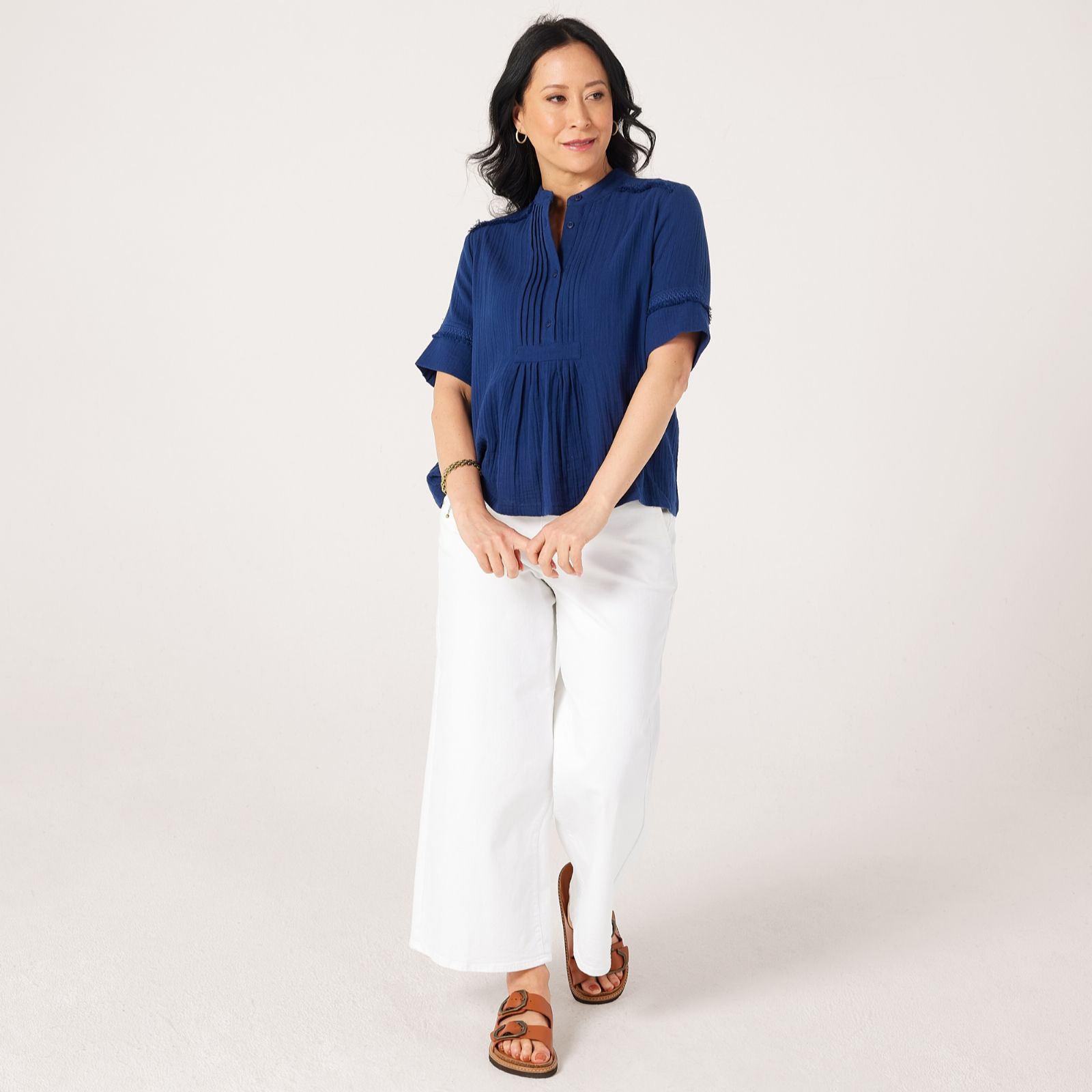 Masai Copenhagen Bryssia 100% Cotton Seersucker Detail Top