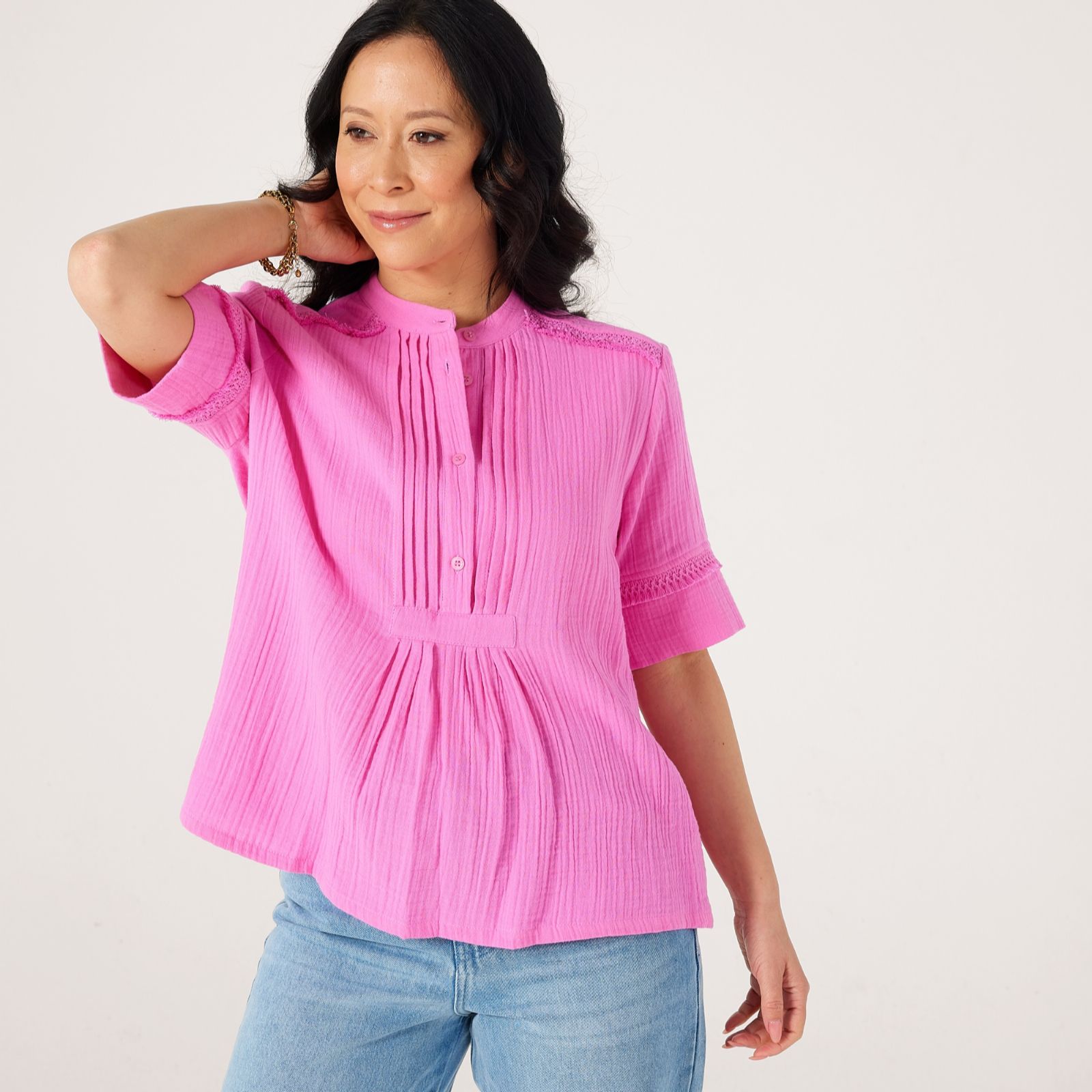 Masai Copenhagen Bryssia 100% Cotton Seersucker Detail Top