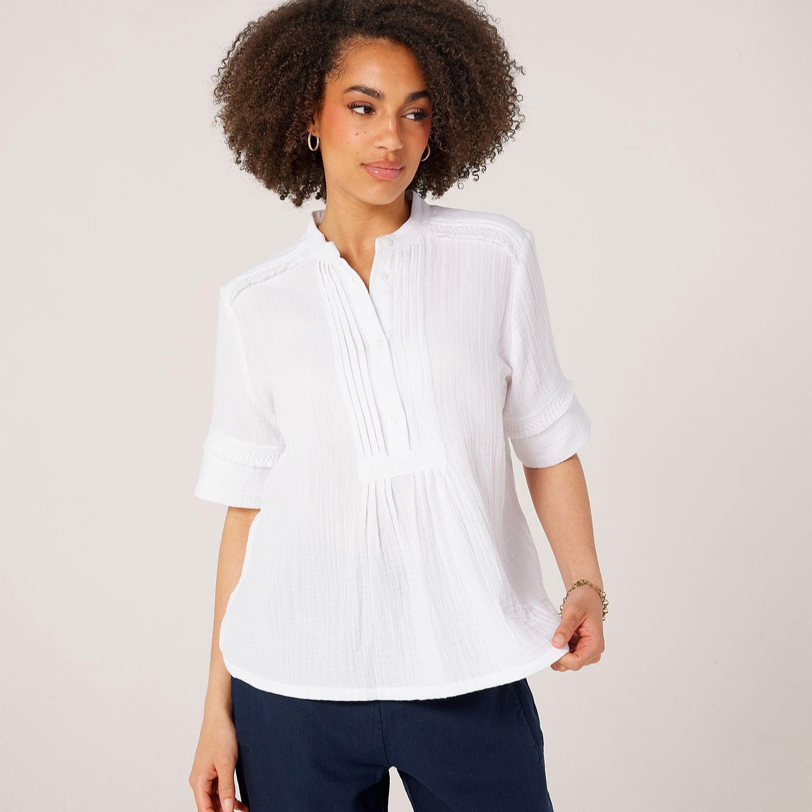 Masai Copenhagen Bryssia 100% Cotton Seersucker Detail Top