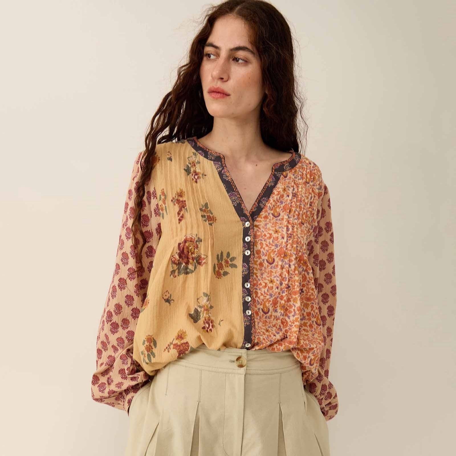 East Loran Patch Print Cotton Top