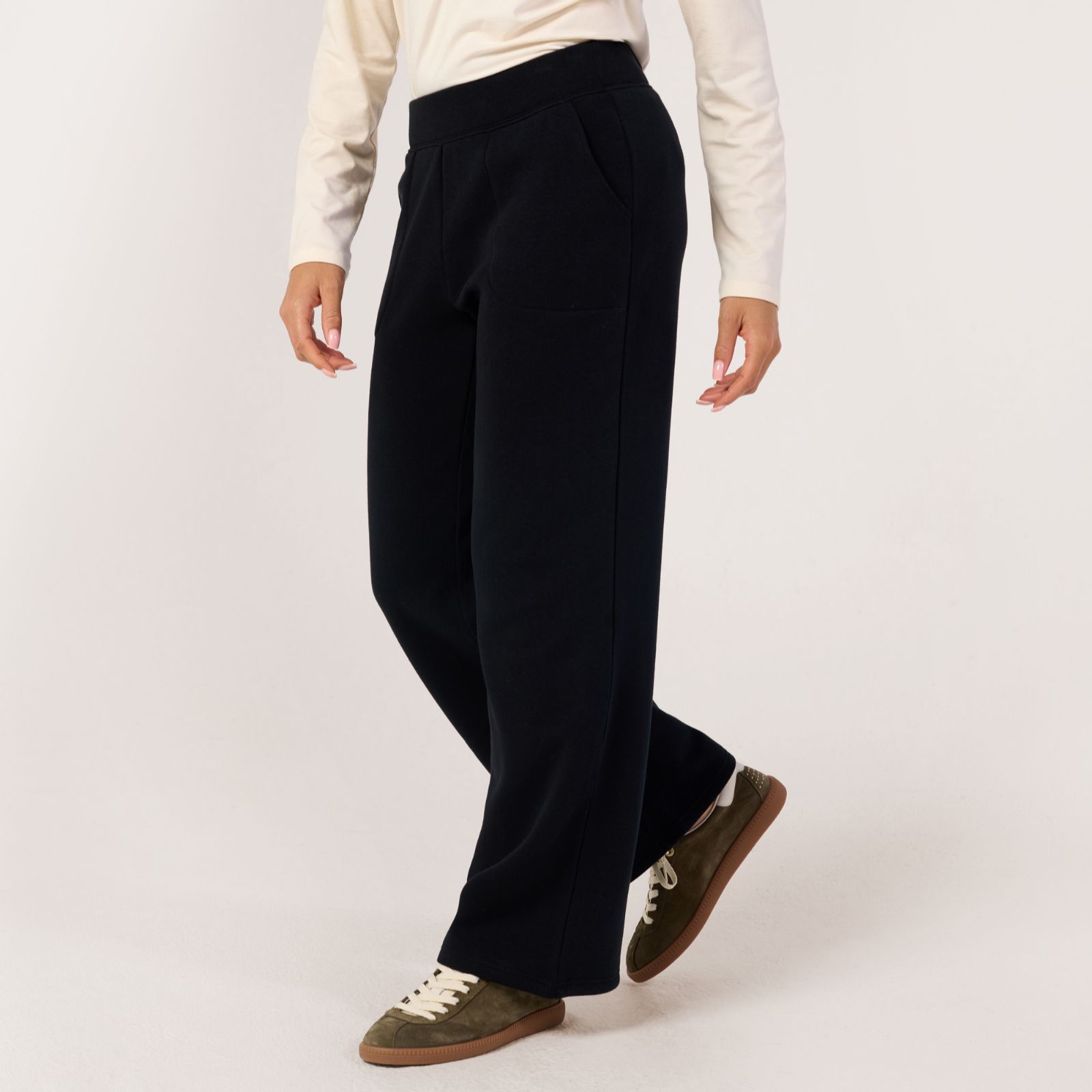 Denim & Co. Plush Lined Jersey Wide Leg Trousers Petite
