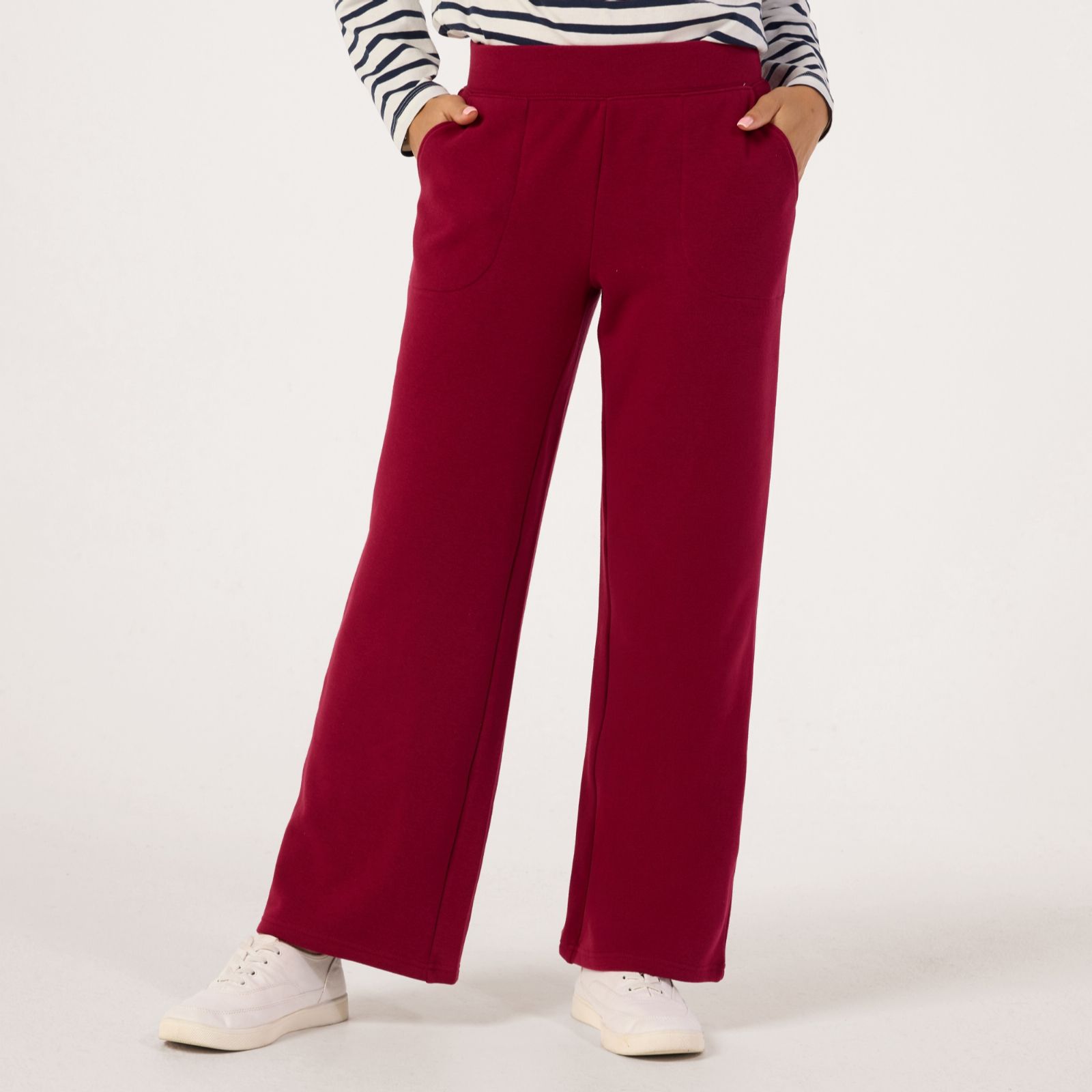Denim & Co. Plush Lined Jersey Wide Leg Trousers Petite