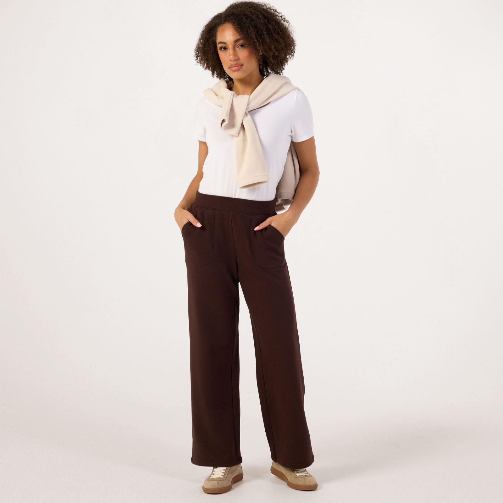 Denim & Co. Plush Lined Jersey Wide Leg Trousers Petite