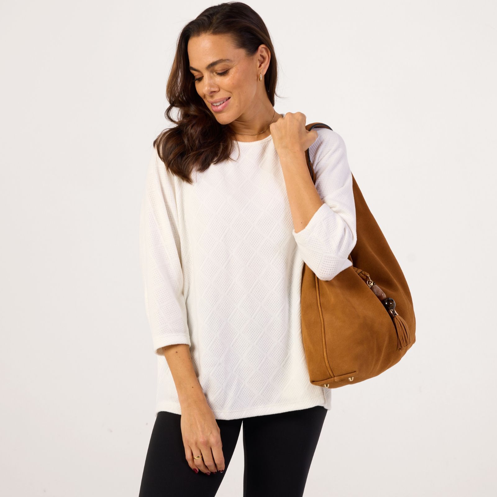Kim & Co Soft Diamond Knit 7/8 Dolman Sleeve Top