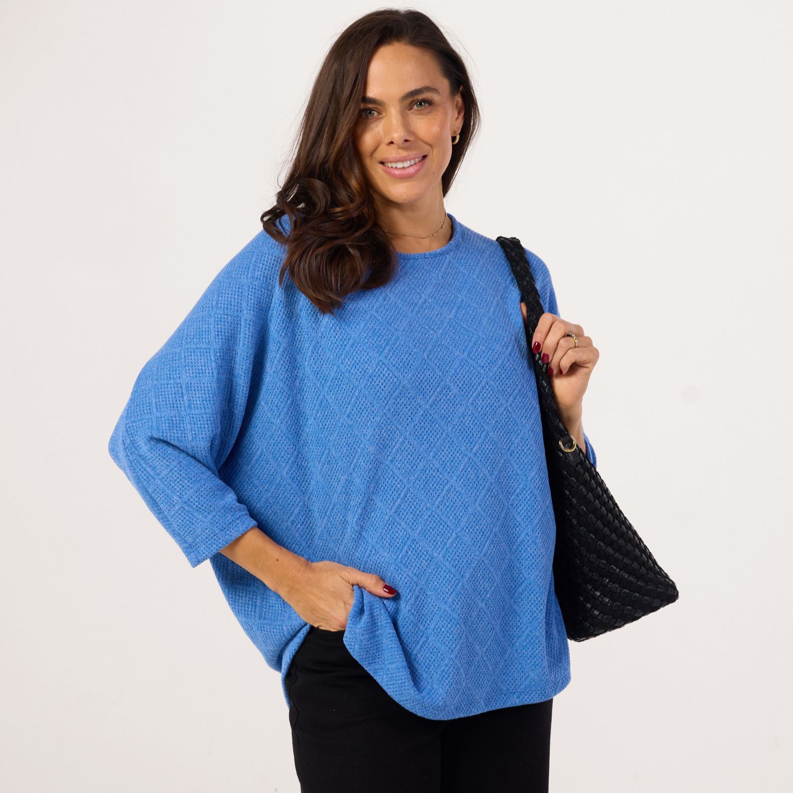 Kim & Co Soft Diamond Knit 7/8 Dolman Sleeve Top