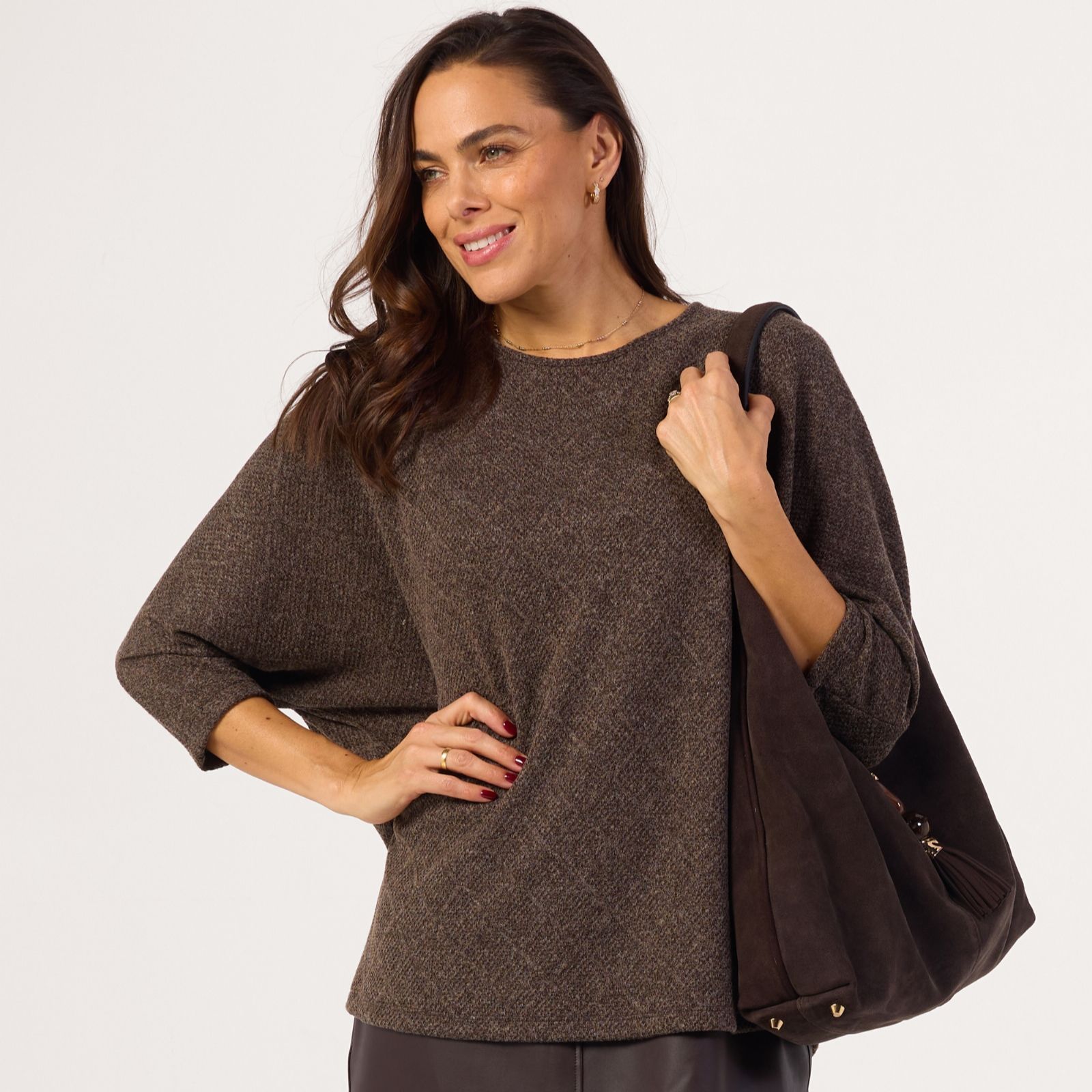 Kim & Co Soft Diamond Knit 7/8 Dolman Sleeve Top