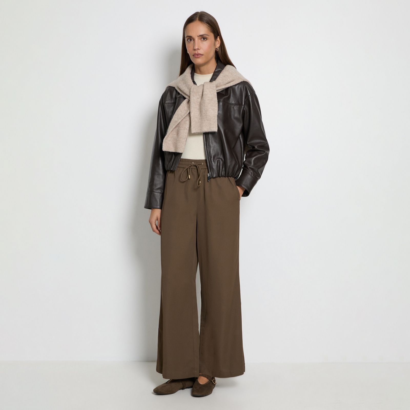 Wallis Wide Leg Trouser with Stretch Drawstring Waist