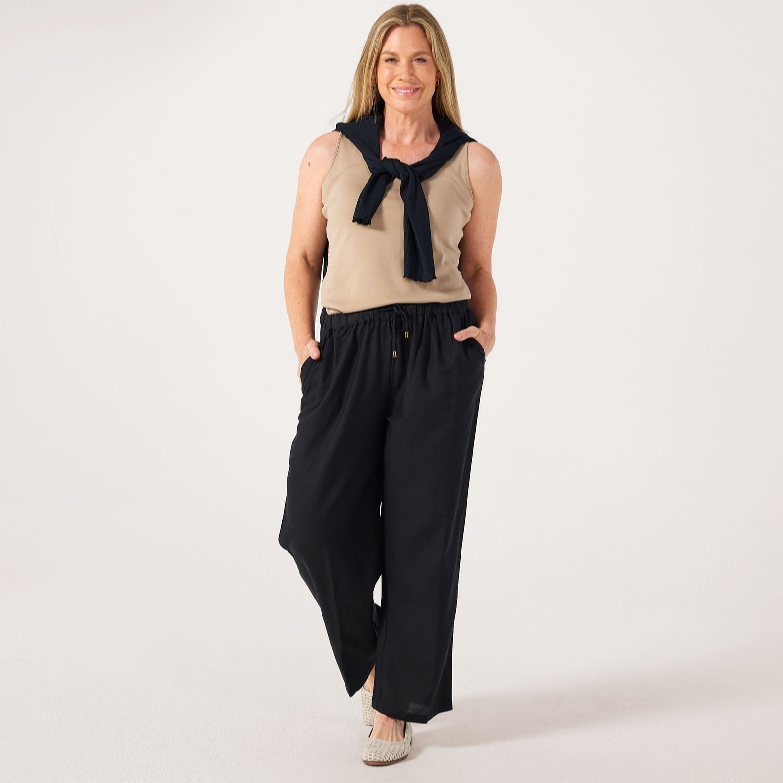 Denim & Co. Linen Blend Wide Leg Trouser Standard