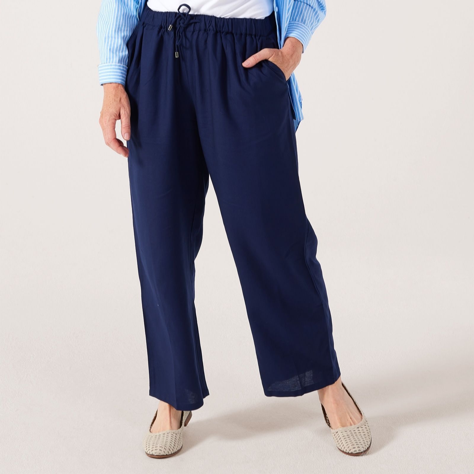 Denim & Co. Linen Blend Wide Leg Trouser Standard
