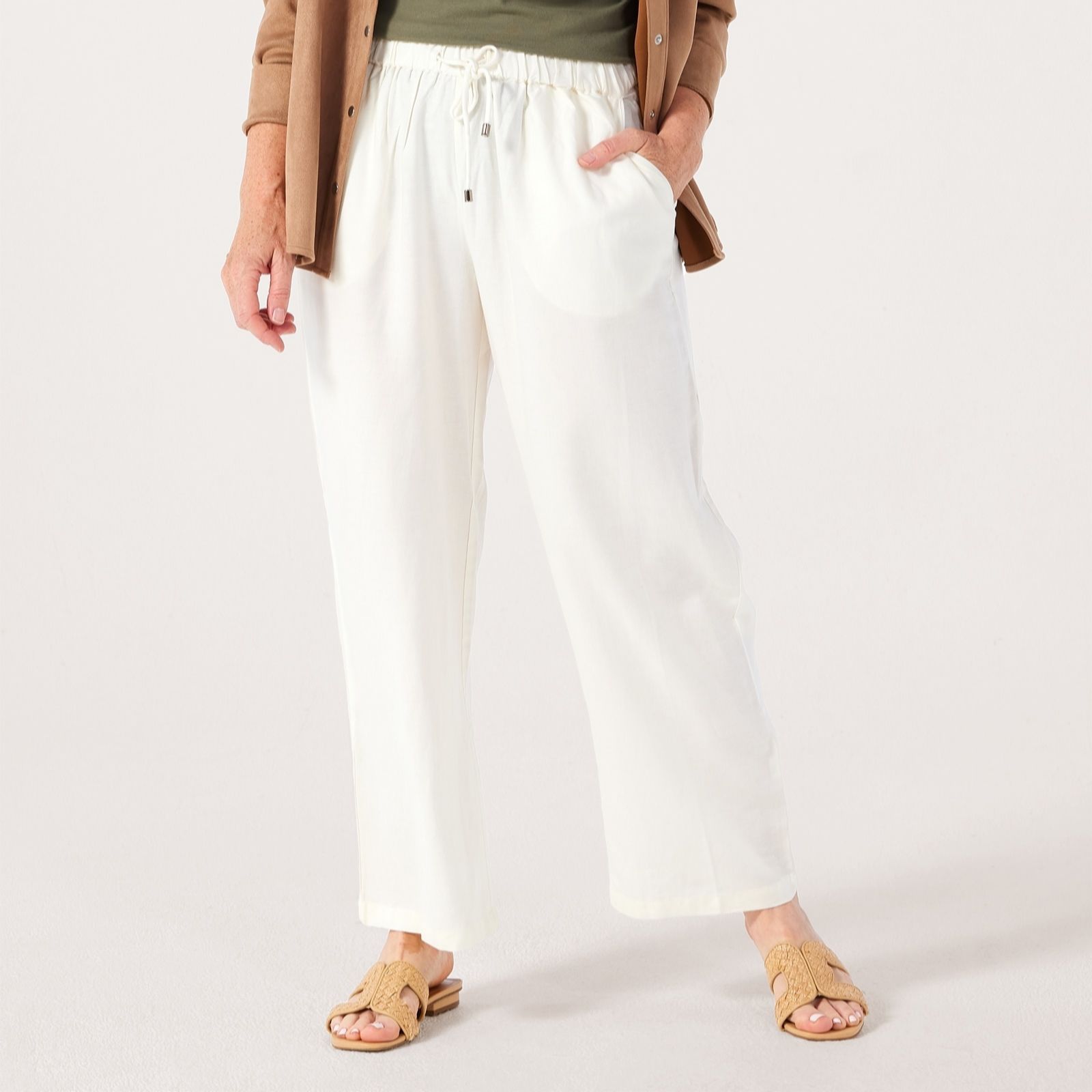 Denim & Co. Linen Blend Wide Leg Trouser Standard