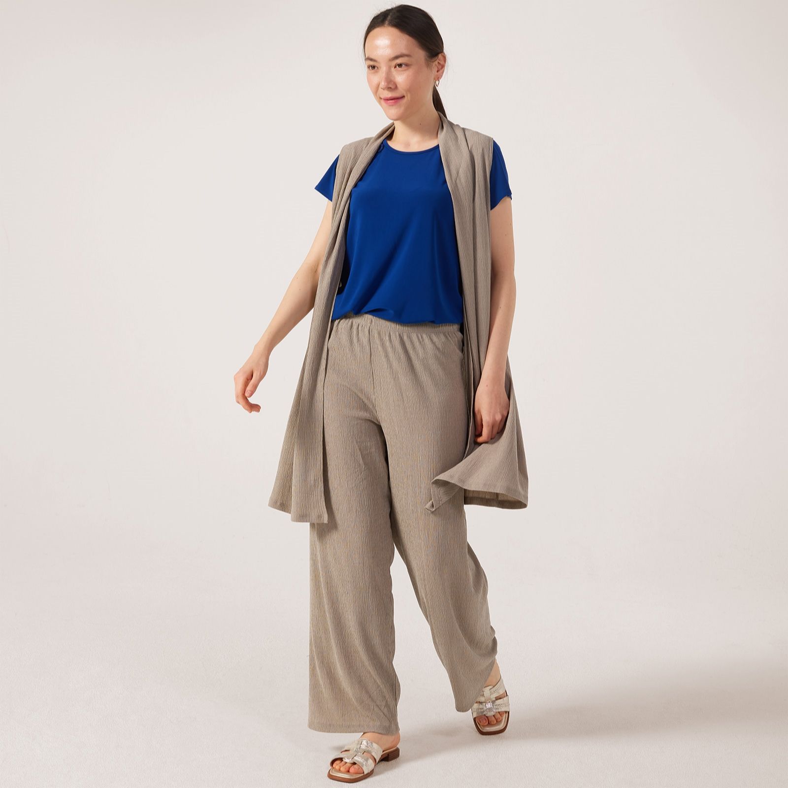 Kim & Co Stretch Crinkle Knit Straight Leg Standard Trousers