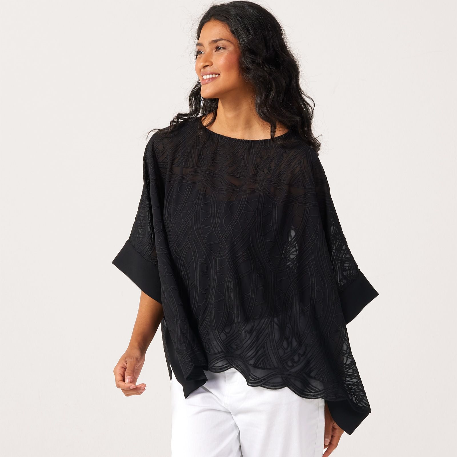 MarlaWynne Collection Embroidered Chiffon Poncho