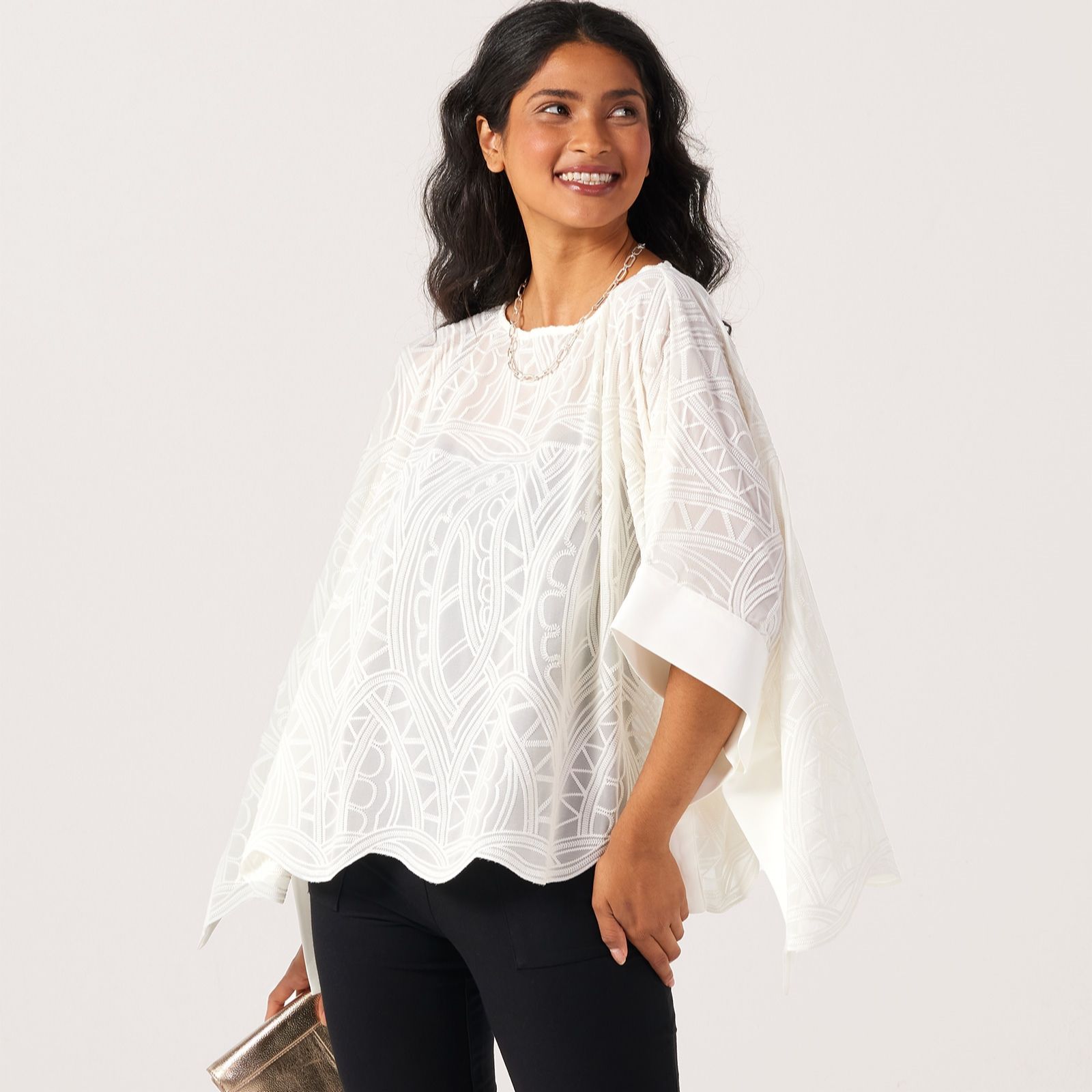 MarlaWynne Collection Embroidered Chiffon Poncho