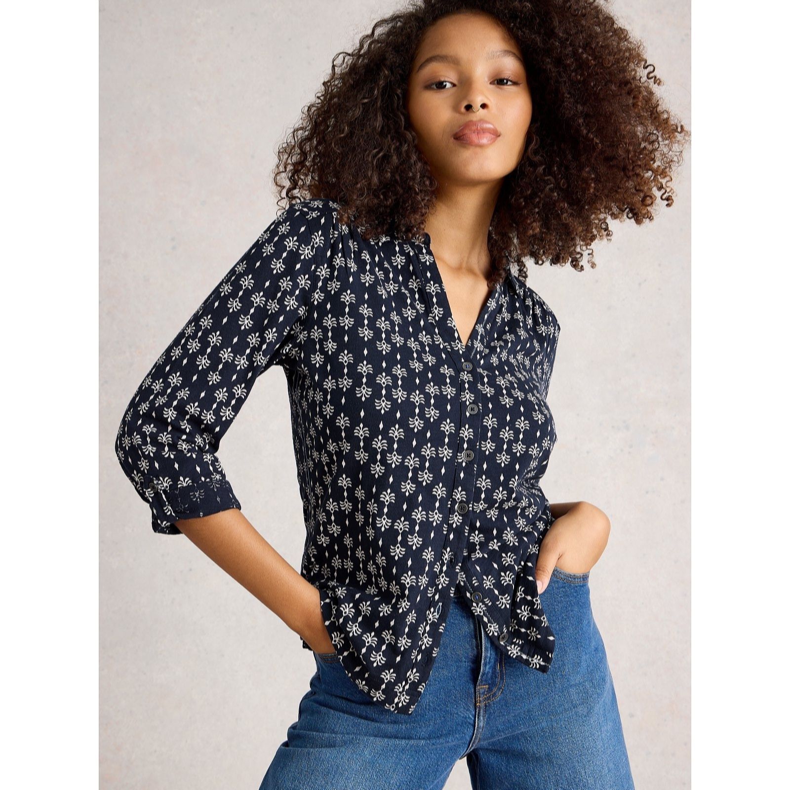 White Stuff Annie Printed Jersey Shirt