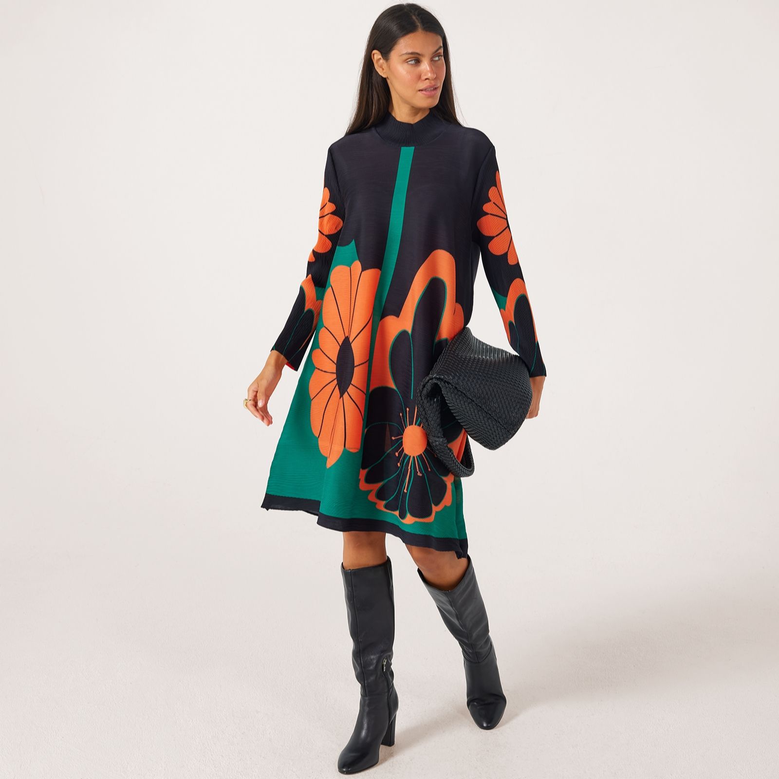 Malissa J Printed Plisse High Neck Dress