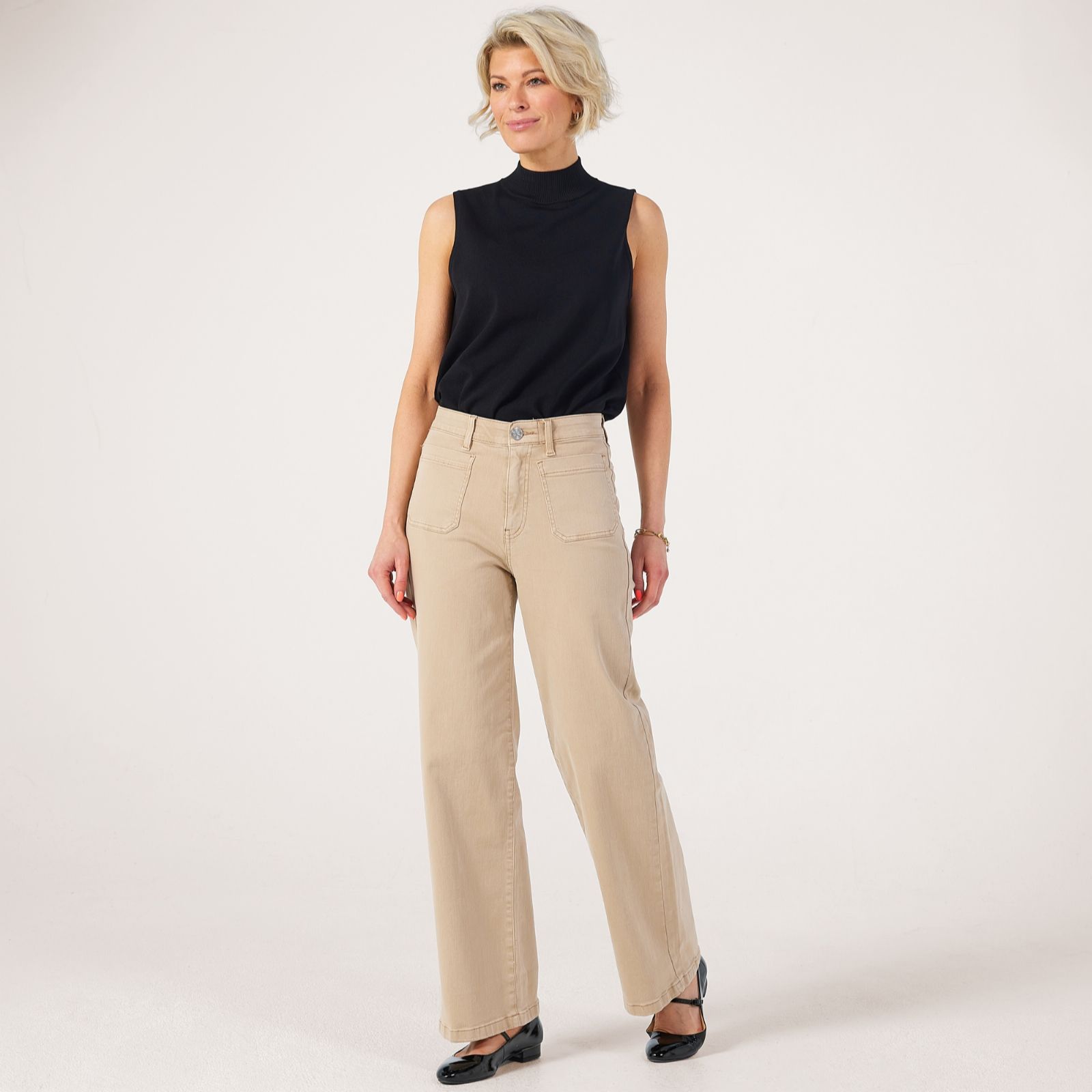 WynneDenim Cropped Twill Wide-Leg Trousers Petite
